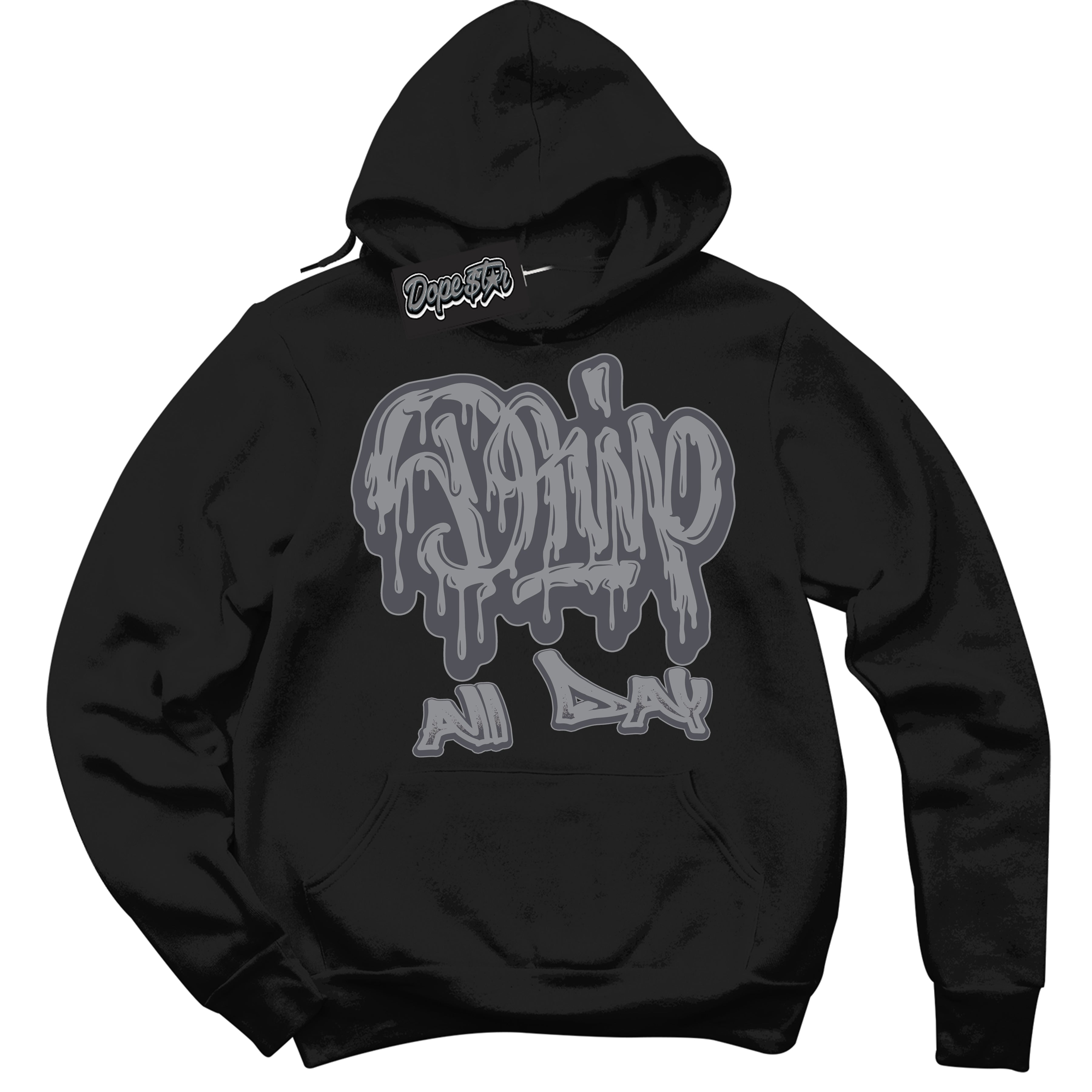 Cool Black Hoodie with “ Drip All Day ” design that Perfectly Matches Paris Olympics Wet Cement 4s Jordans.