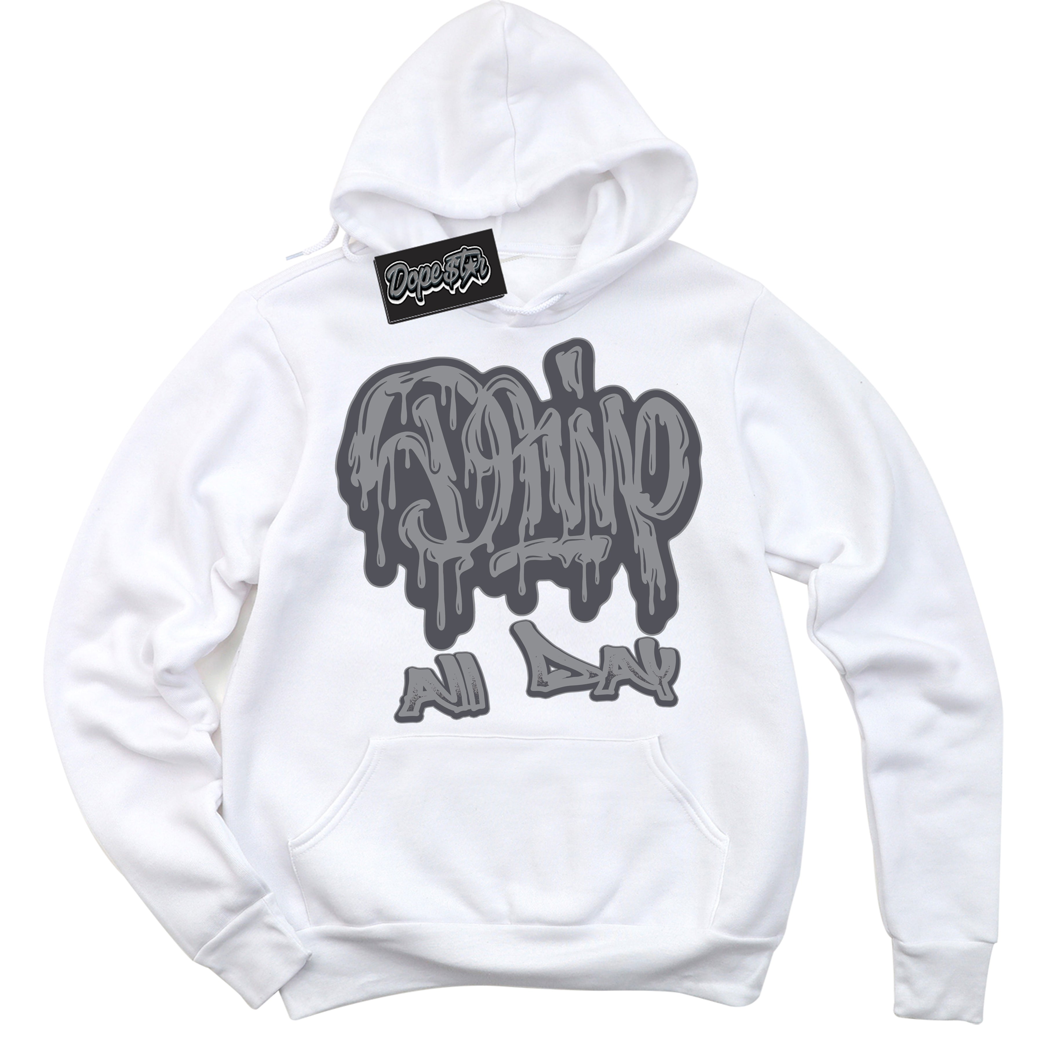 Cool White Hoodie with “ Drip All Day ” design that Perfectly Matches Paris Olympics Wet Cement 4s Jordans.