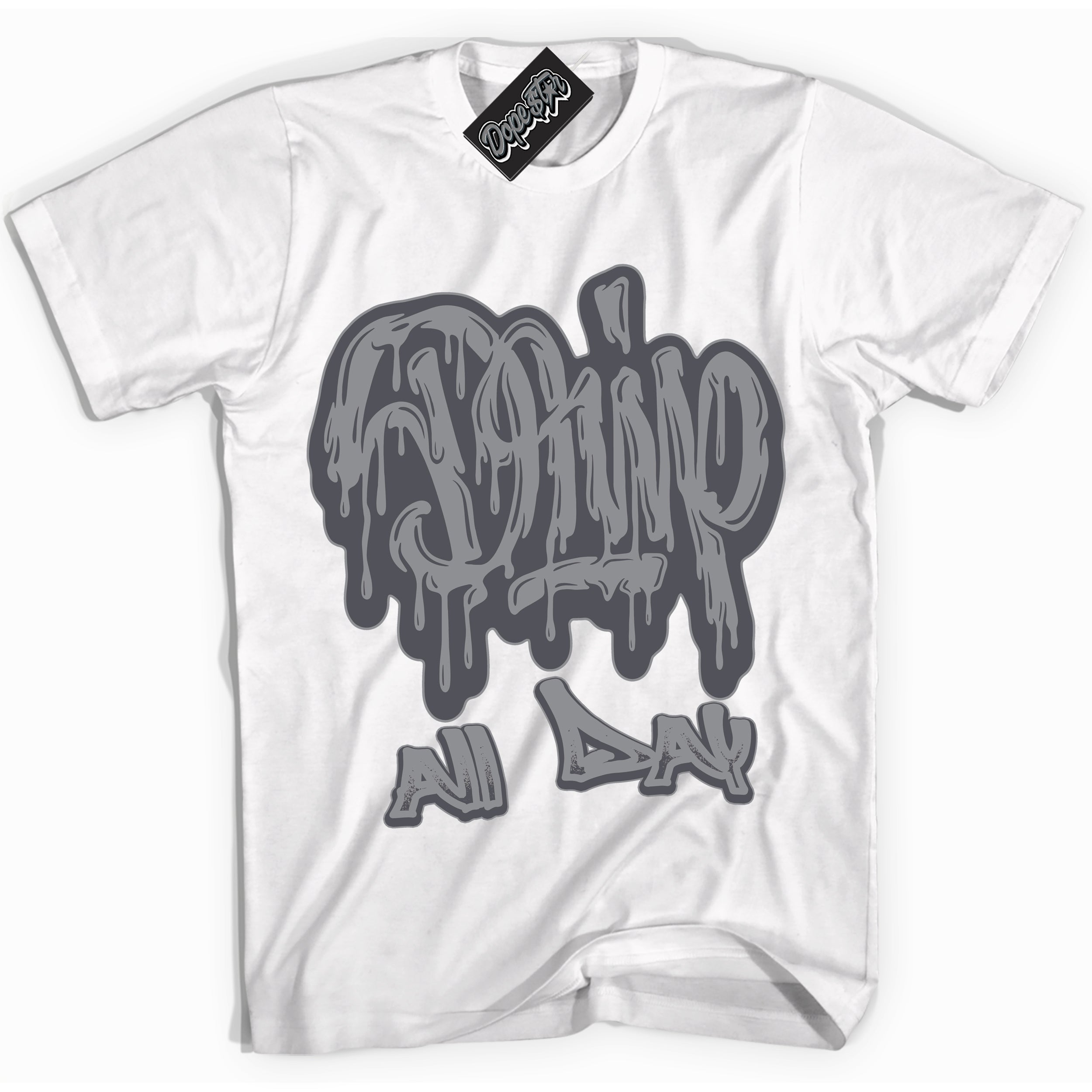 Cool White Shirt with “ Drip All Day ” design that perfectly matches Paris Olympics Wet Cement 4s Jordans.