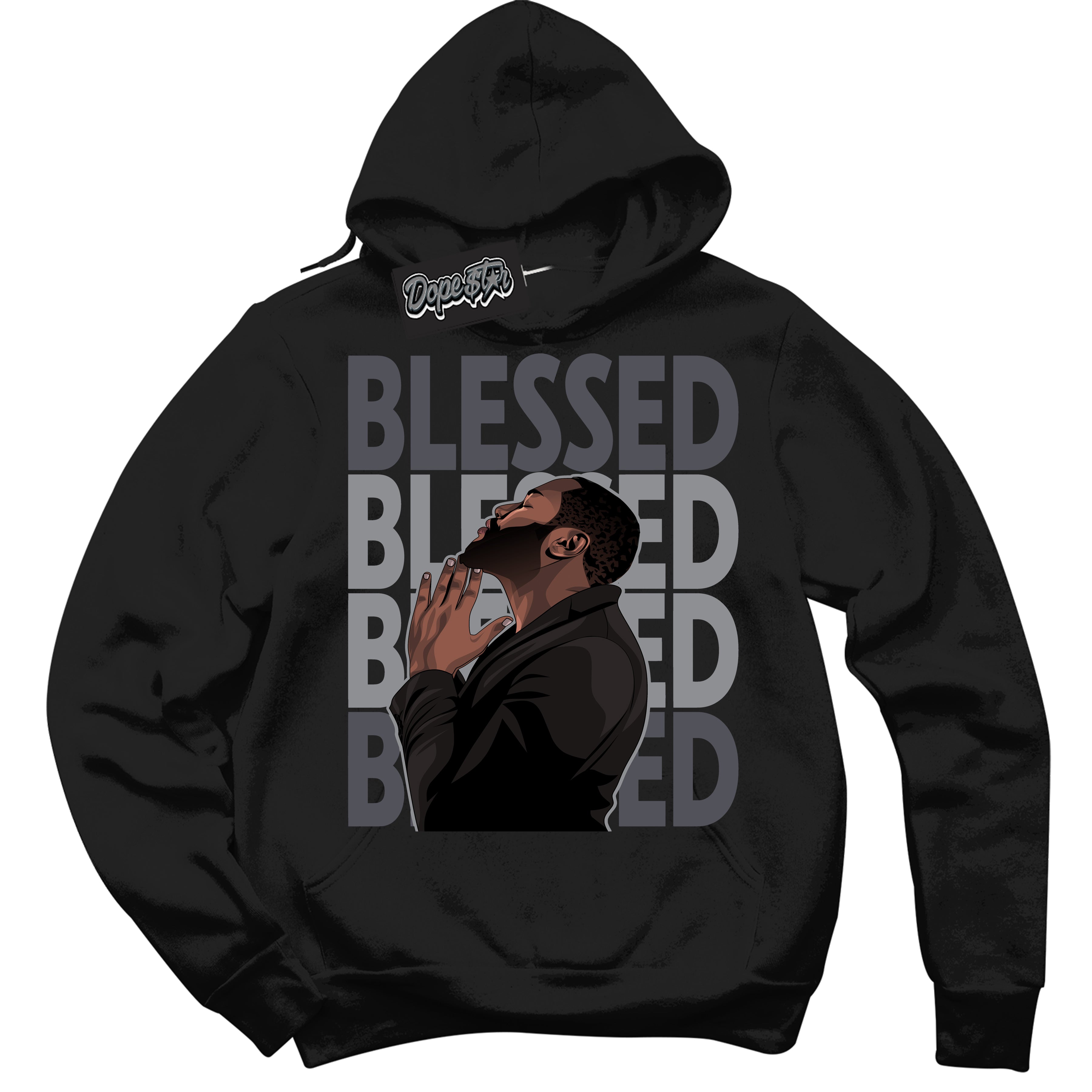 Cool Black Hoodie with “ God Blessed ” design that Perfectly Matches Paris Olympics Wet Cement 4s Jordans.