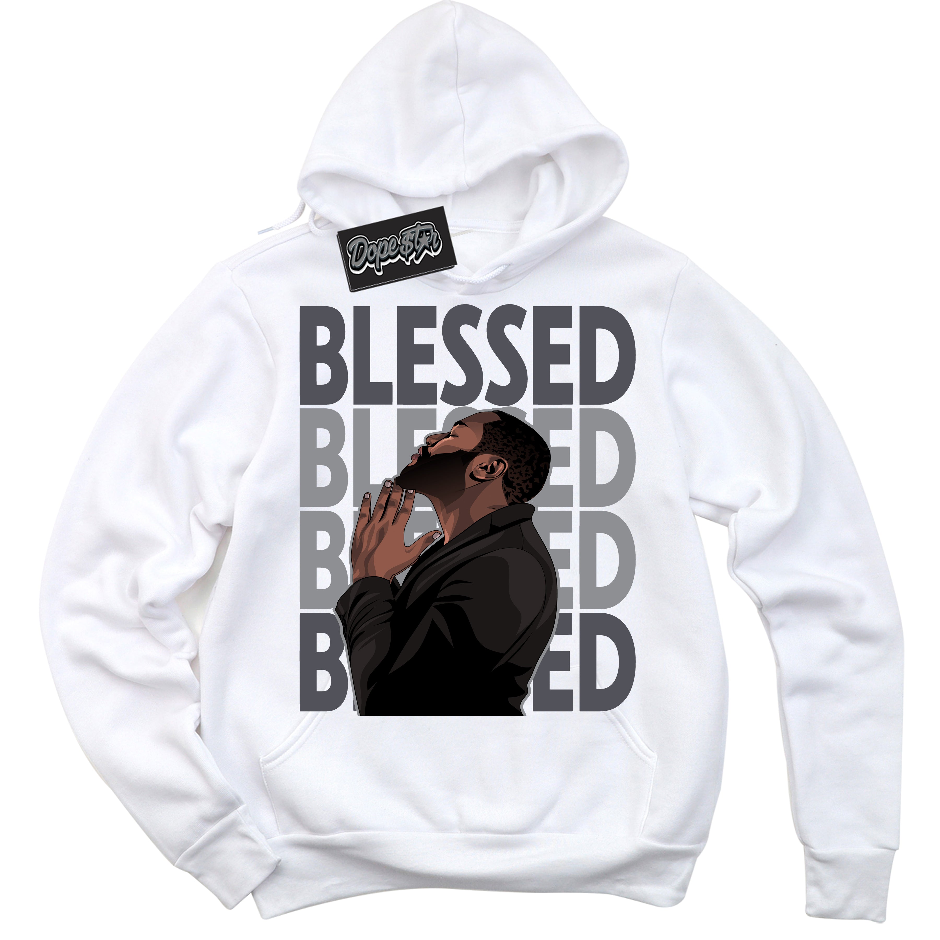 Cool White Hoodie with “ God Blessed ” design that Perfectly Matches Paris Olympics Wet Cement 4s Jordans.