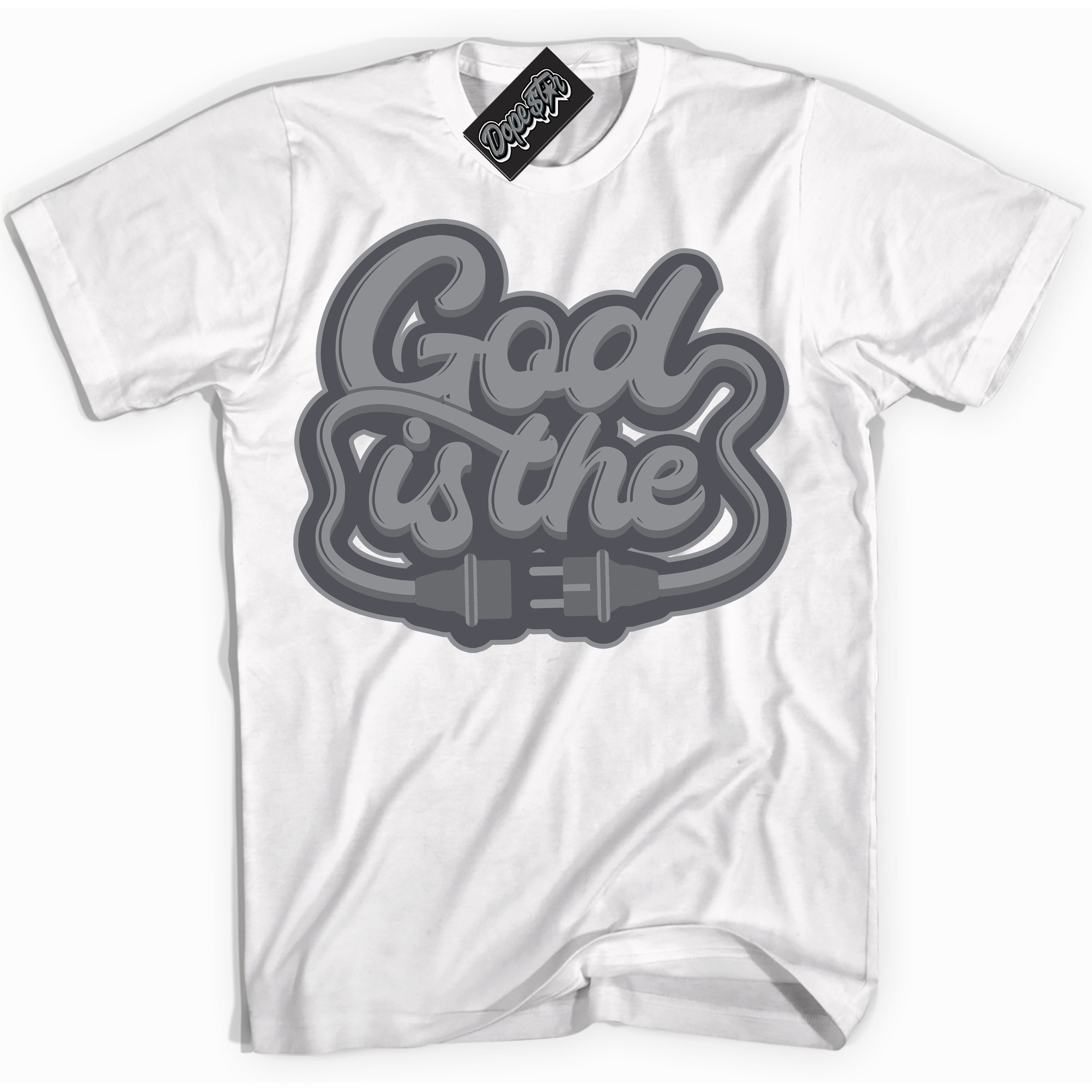 Cool White Shirt with “ God Is The ” design that perfectly matches Paris Olympics Wet Cement 4s Jordans.