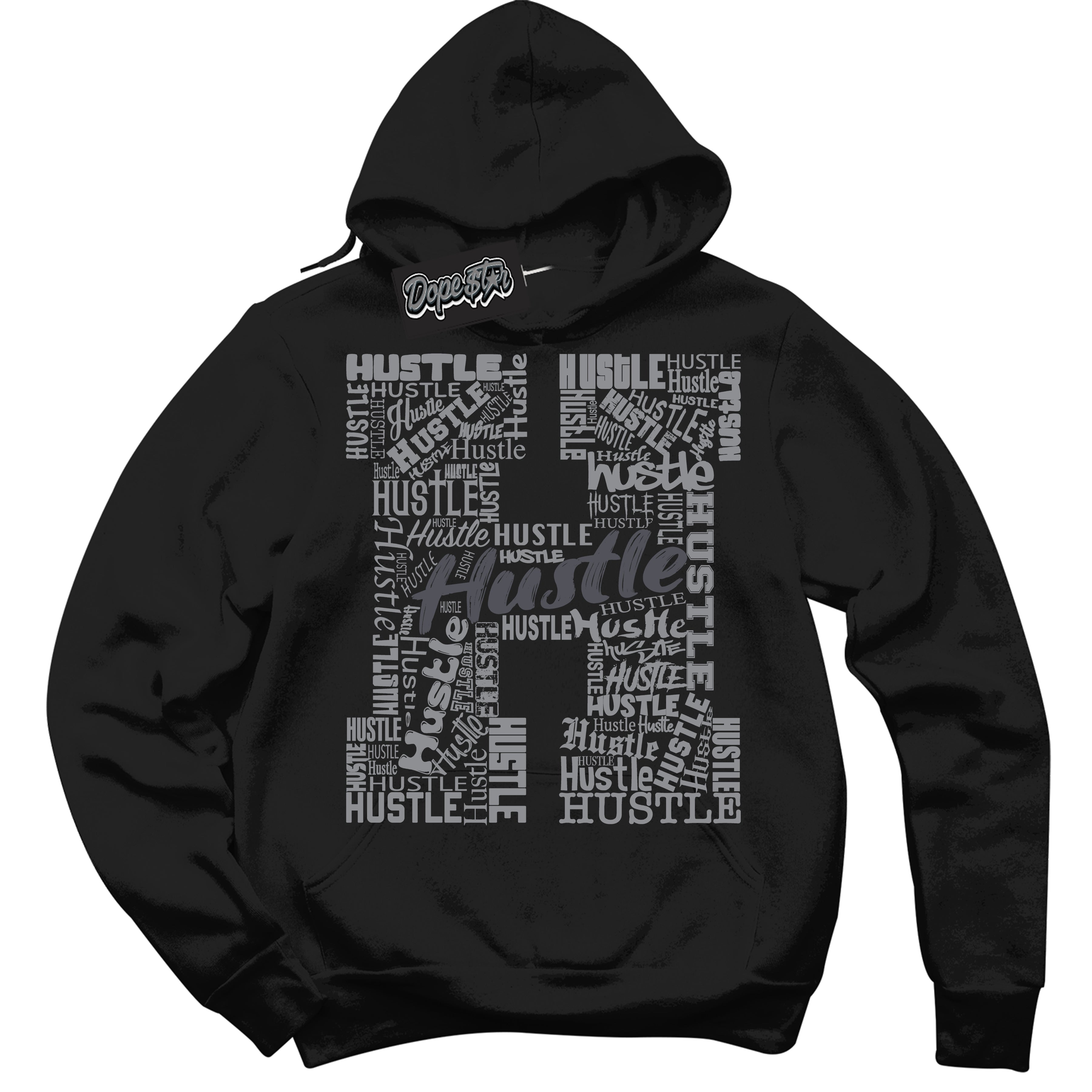 Cool Black Hoodie with “ Hustle H ” design that Perfectly Matches Paris Olympics Wet Cement 4s Jordans.