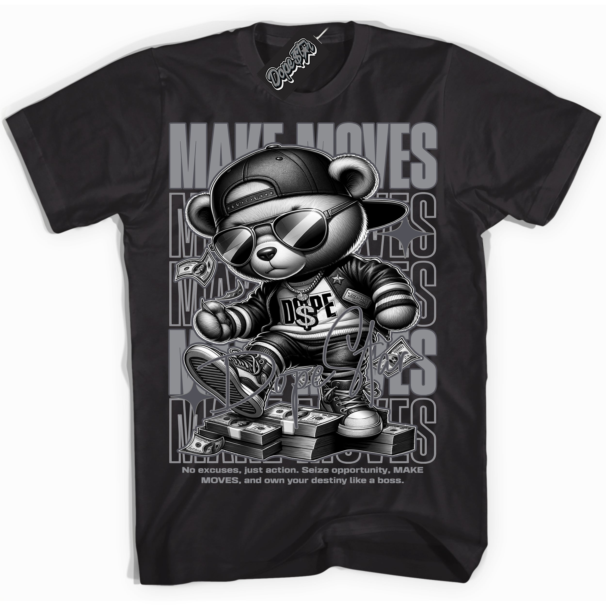 Cool Black Shirt with “ Make Moves ” design that perfectly matches Paris Olympics Wet Cement 4s Jordans.