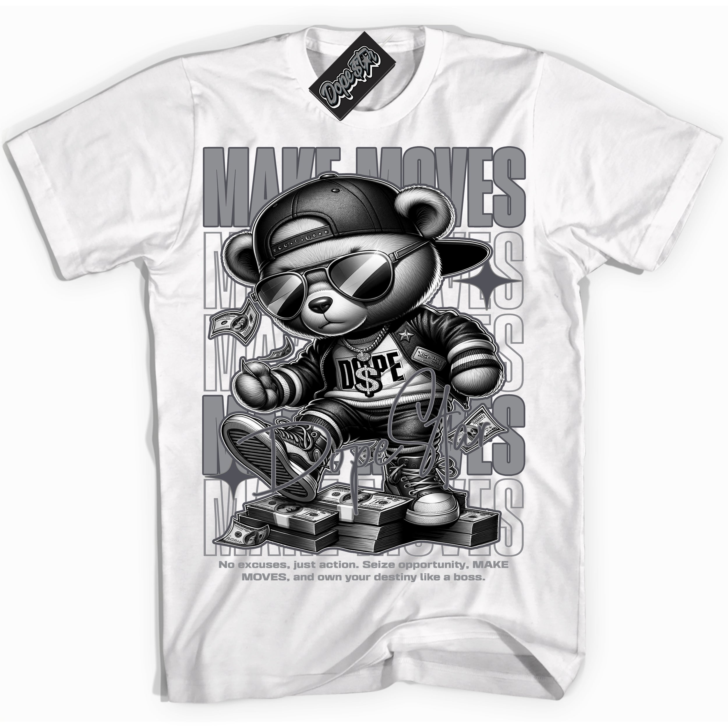Cool White Shirt with “ Make Moves ” design that perfectly matches Paris Olympics Wet Cement 4s Jordans.