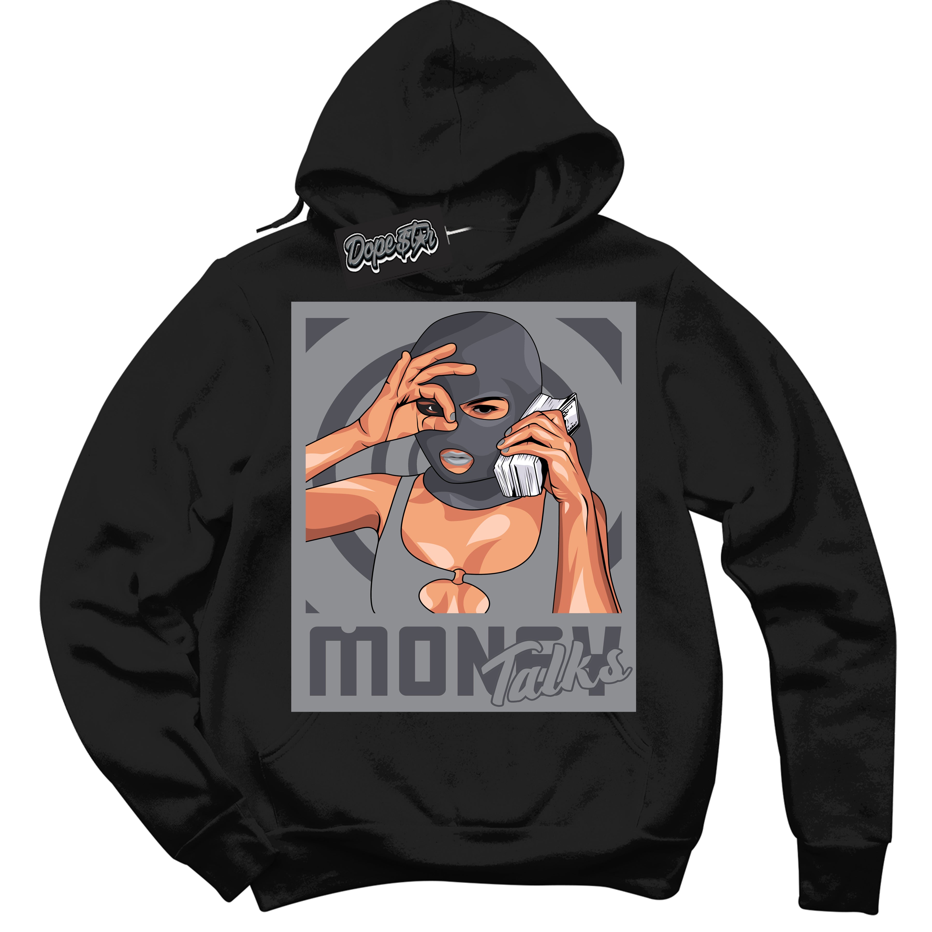 Cool Black Hoodie with “ Money Talks ” design that Perfectly Matches Paris Olympics Wet Cement 4s Jordans.
