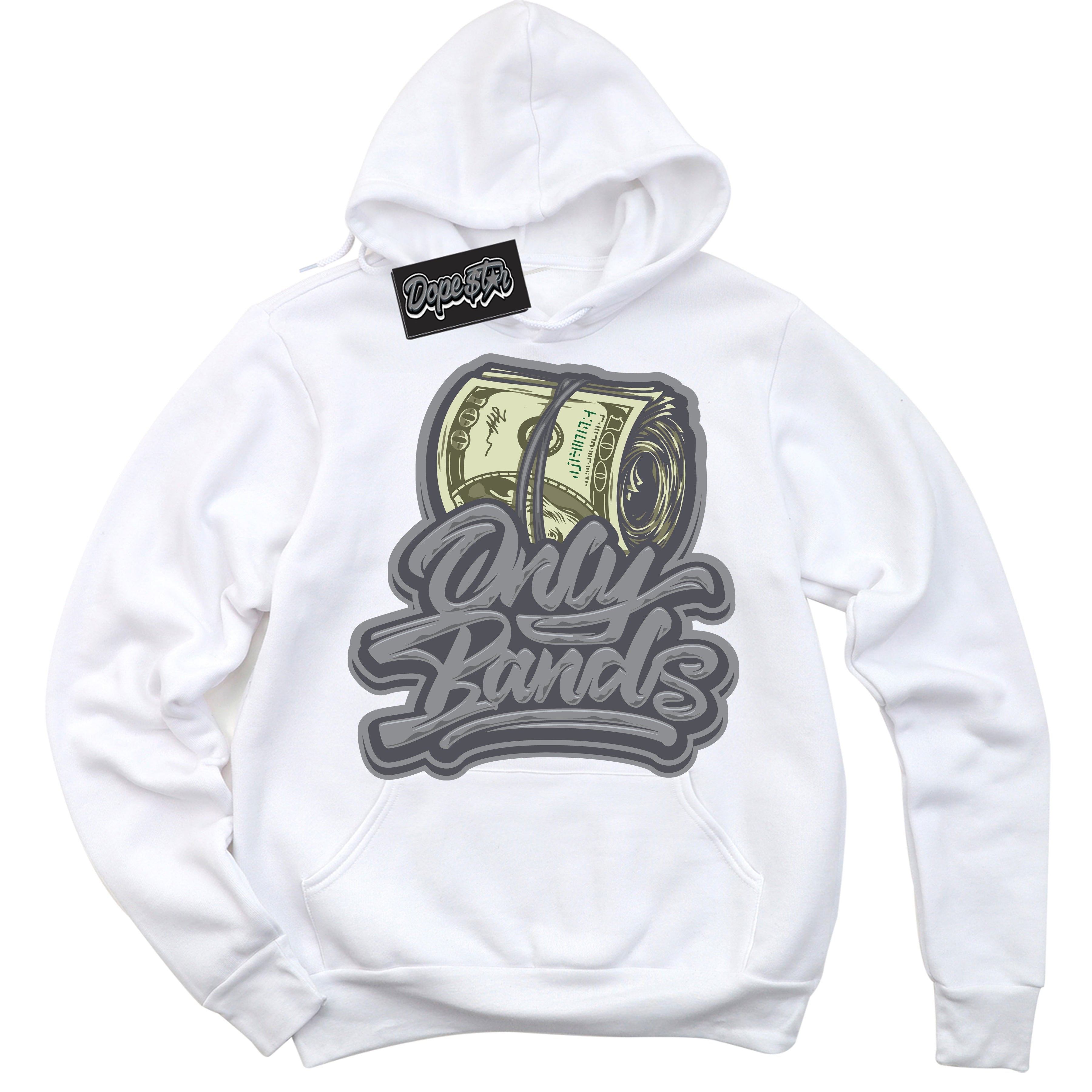 Cool White Hoodie with “ Only Bands ” design that Perfectly Matches Paris Olympics Wet Cement 4s Jordans.