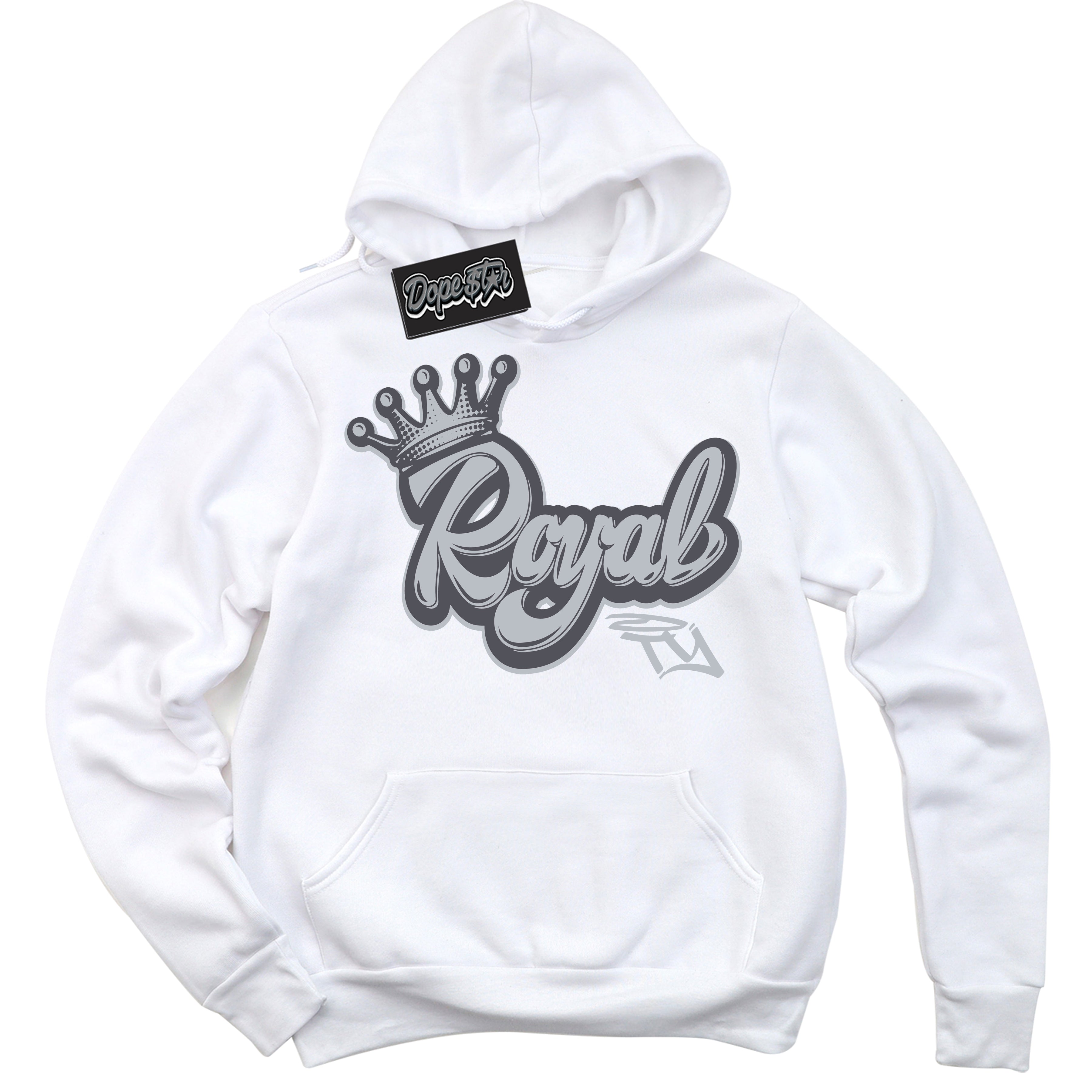 Cool White Hoodie with “ Royalty ” design that Perfectly Matches Paris Olympics Wet Cement 4s Jordans.
