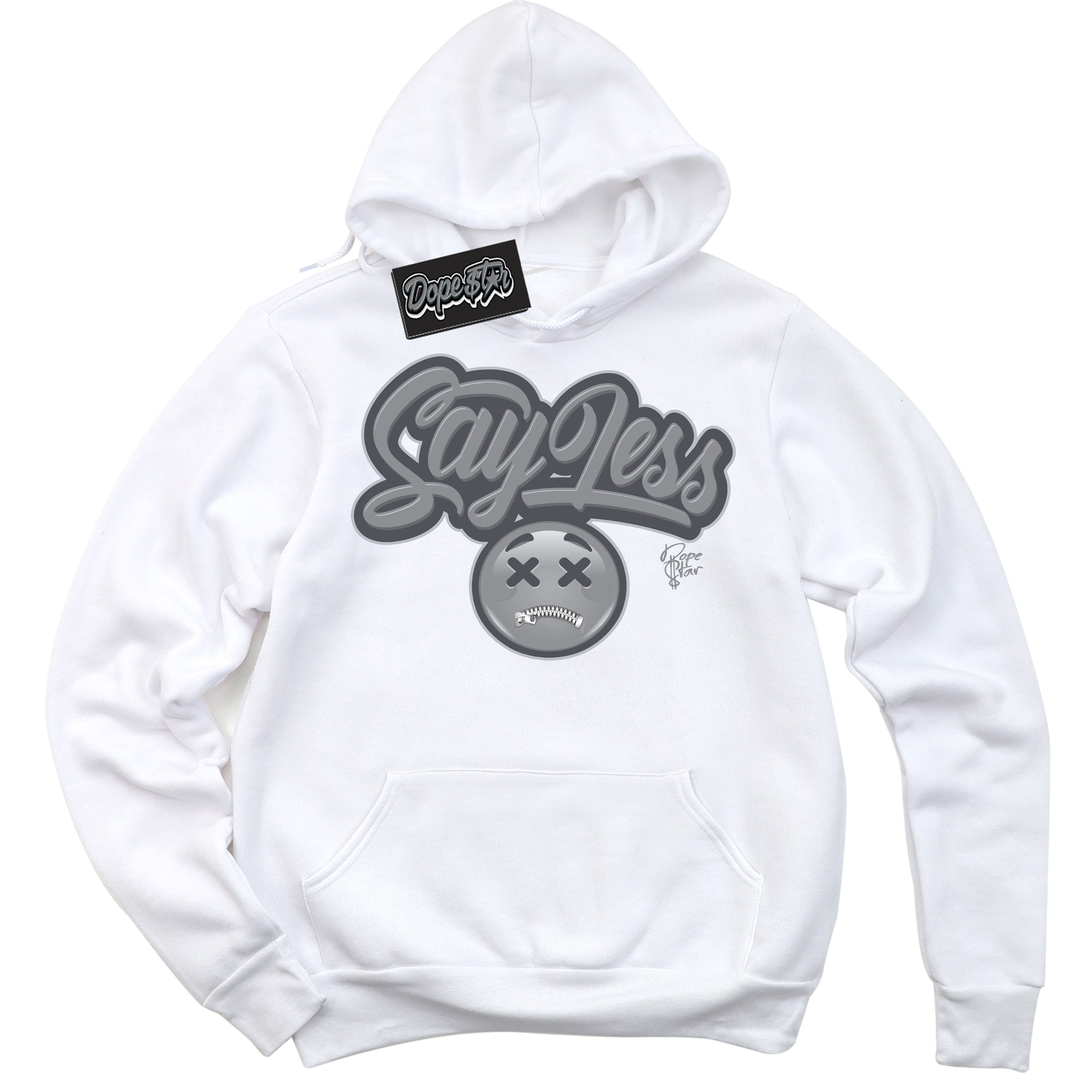 Cool White Hoodie with “ Say Less ” design that Perfectly Matches Paris Olympics Wet Cement 4s Jordans.