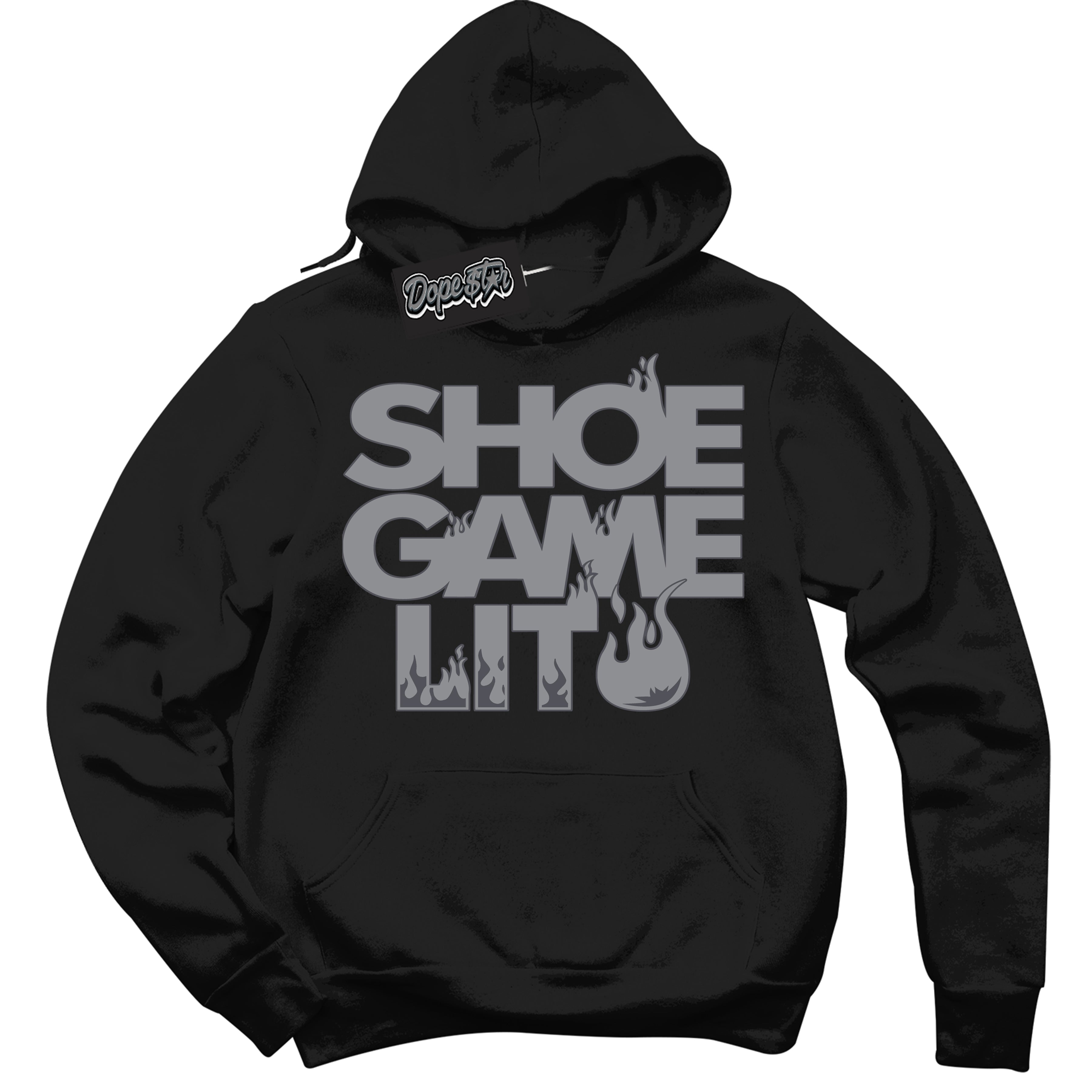 Cool Black Hoodie with “ Shoe Game Lit ” design that Perfectly Matches Paris Olympics Wet Cement 4s Jordans.