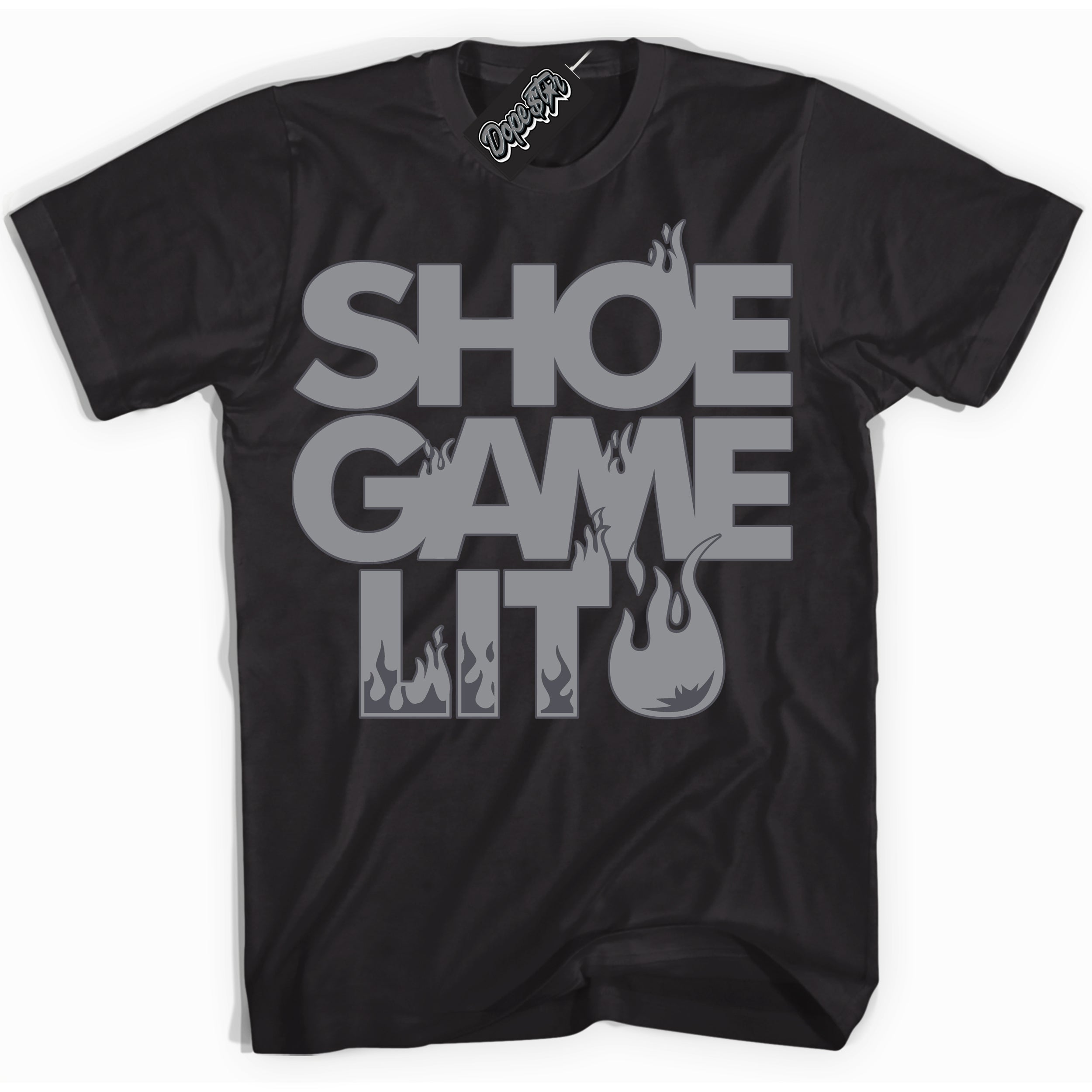 Cool Black Shirt with “ Shoe Game Lit ” design that perfectly matches Paris Olympics Wet Cement 4s Jordans.