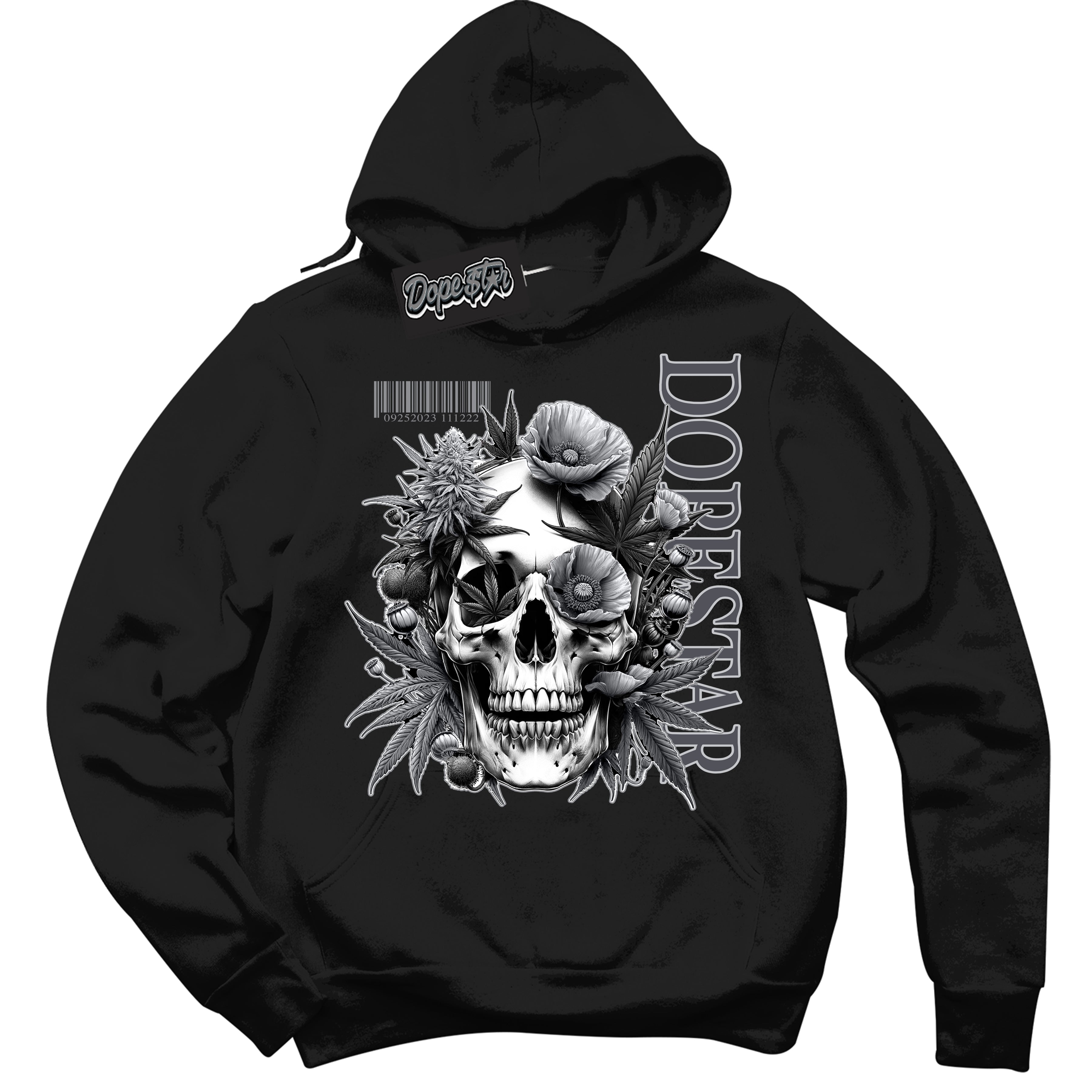 Cool Black Hoodie with “ Skull Poppies ” design that Perfectly Matches Paris Olympics Wet Cement 4s Jordans.