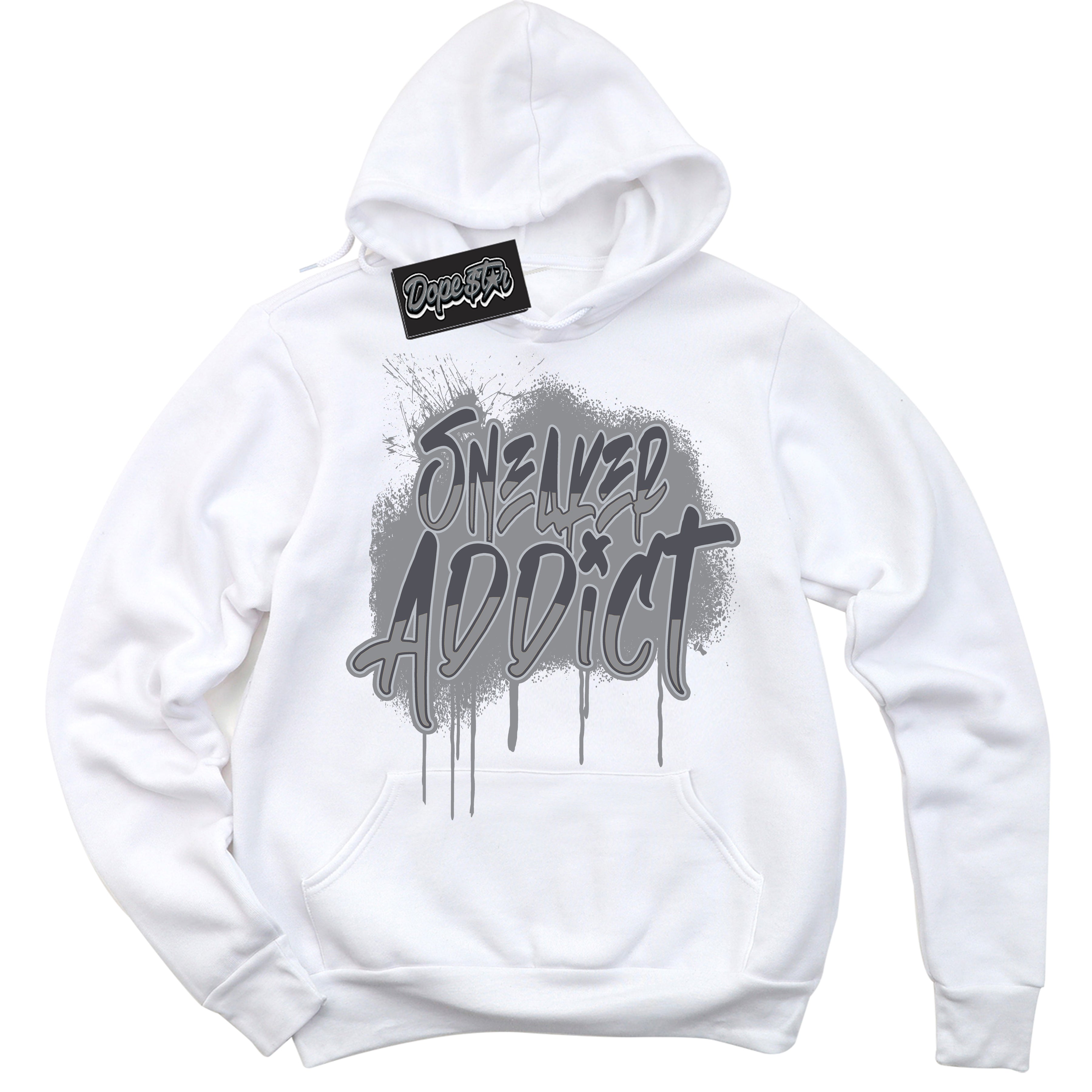 Cool White Hoodie with “ Sneaker Addict ” design that Perfectly Matches Paris Olympics Wet Cement 4s Jordans.