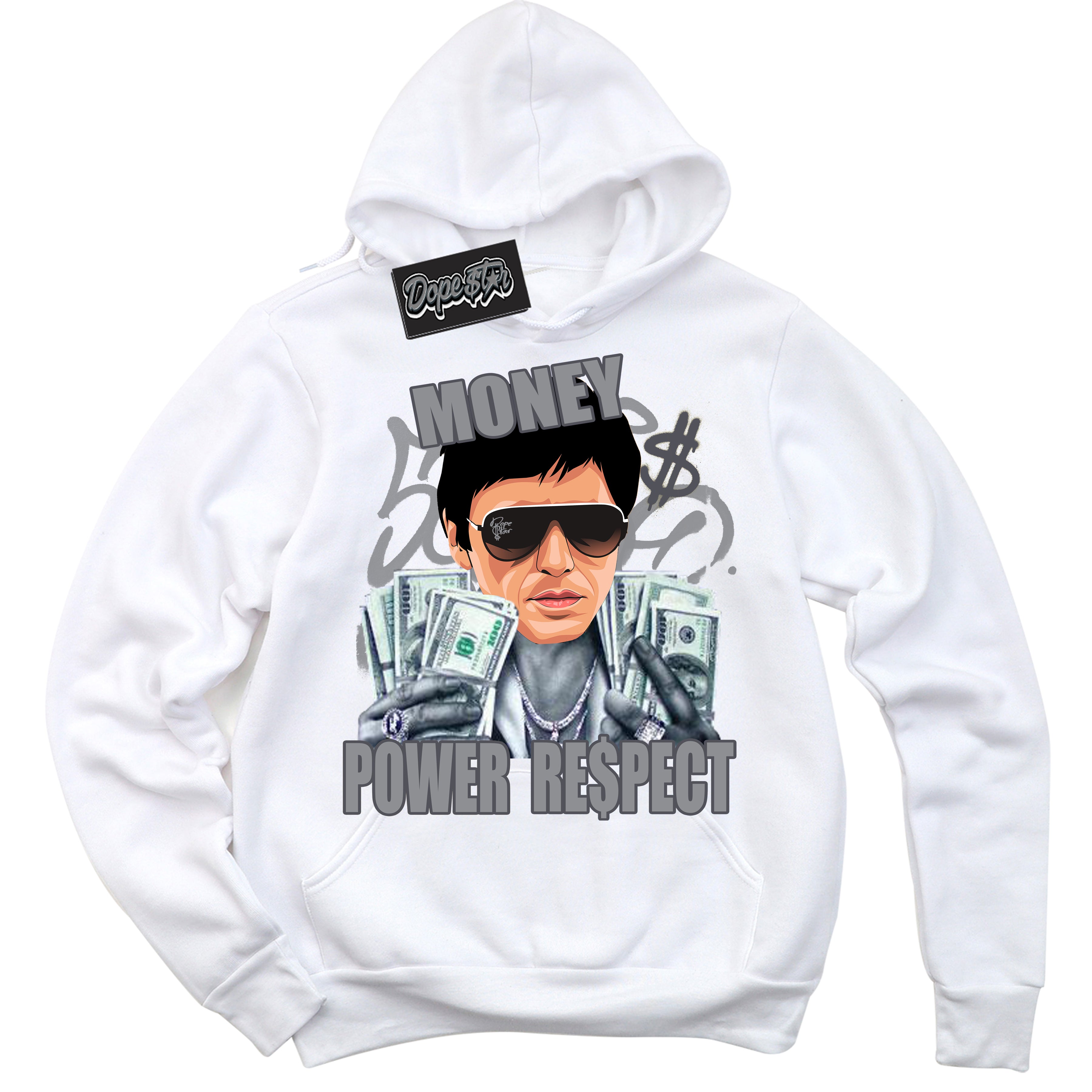 Cool White Hoodie with “ Tony Montana ” design that Perfectly Matches Paris Olympics Wet Cement 4s Jordans.