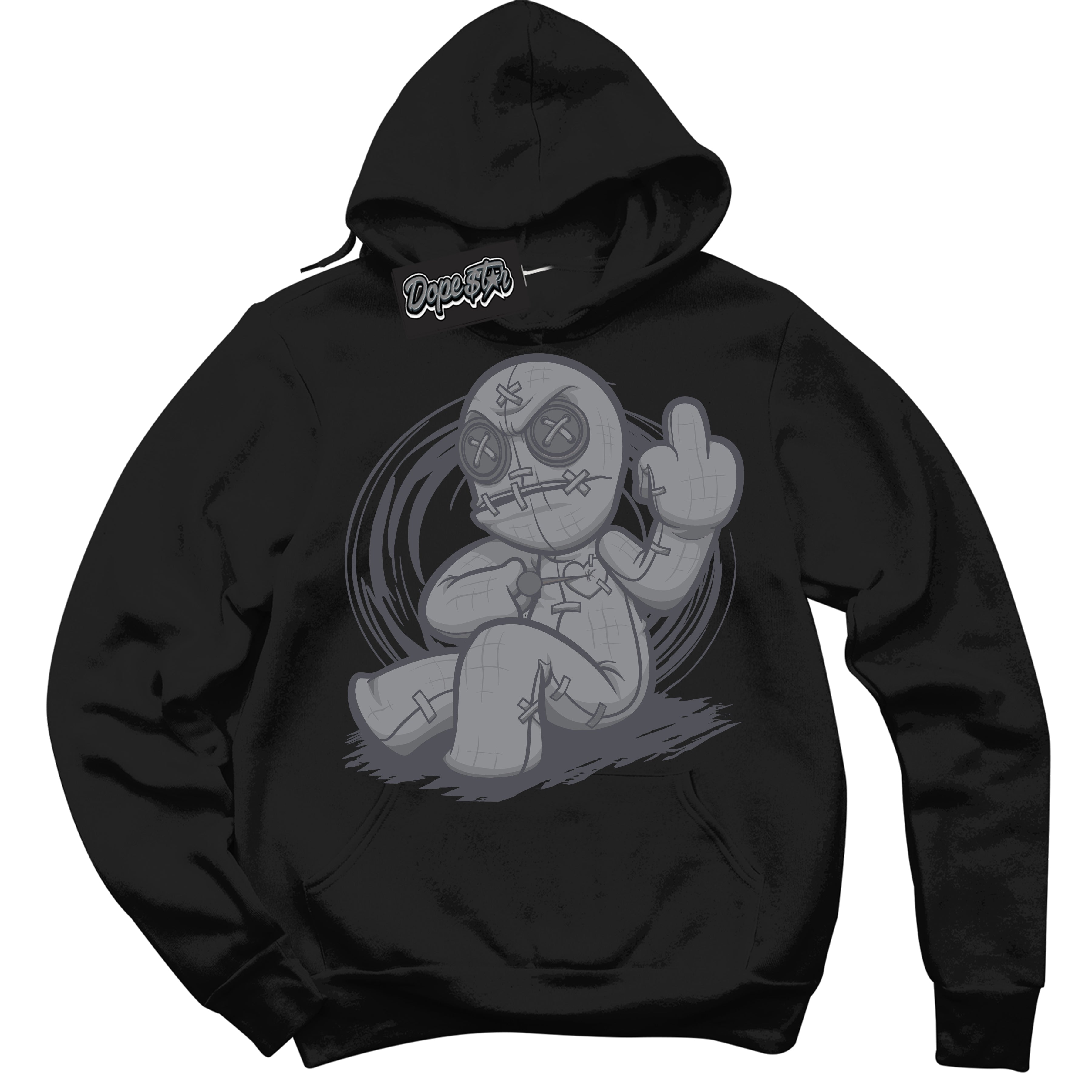 Cool Black Hoodie with “ Voodoo Doll ” design that Perfectly Matches Paris Olympics Wet Cement 4s Jordans.