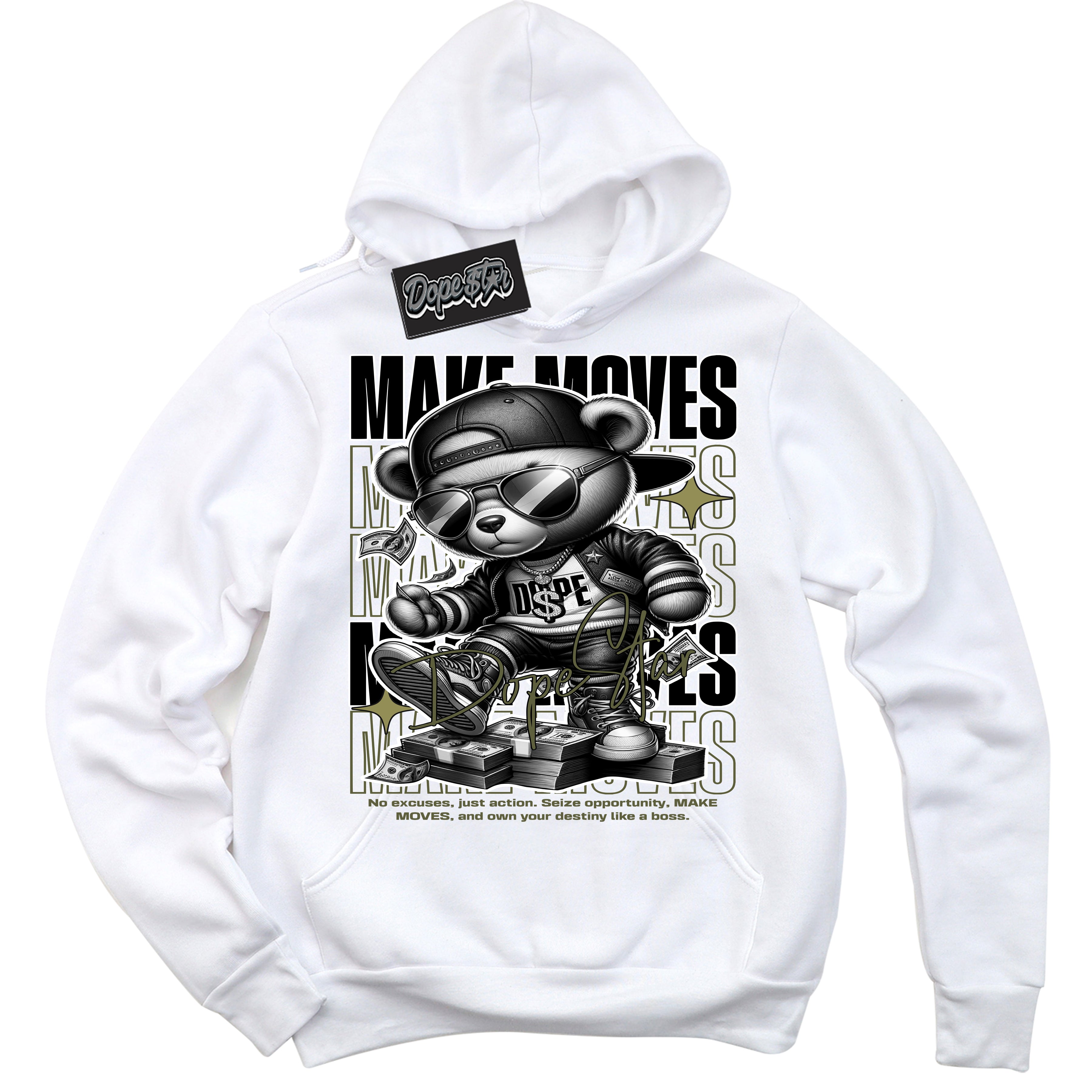 Cool White Hoodie with “ Makin Moves ” design that Perfectly Matches Craft Olive 4s Sneakers.