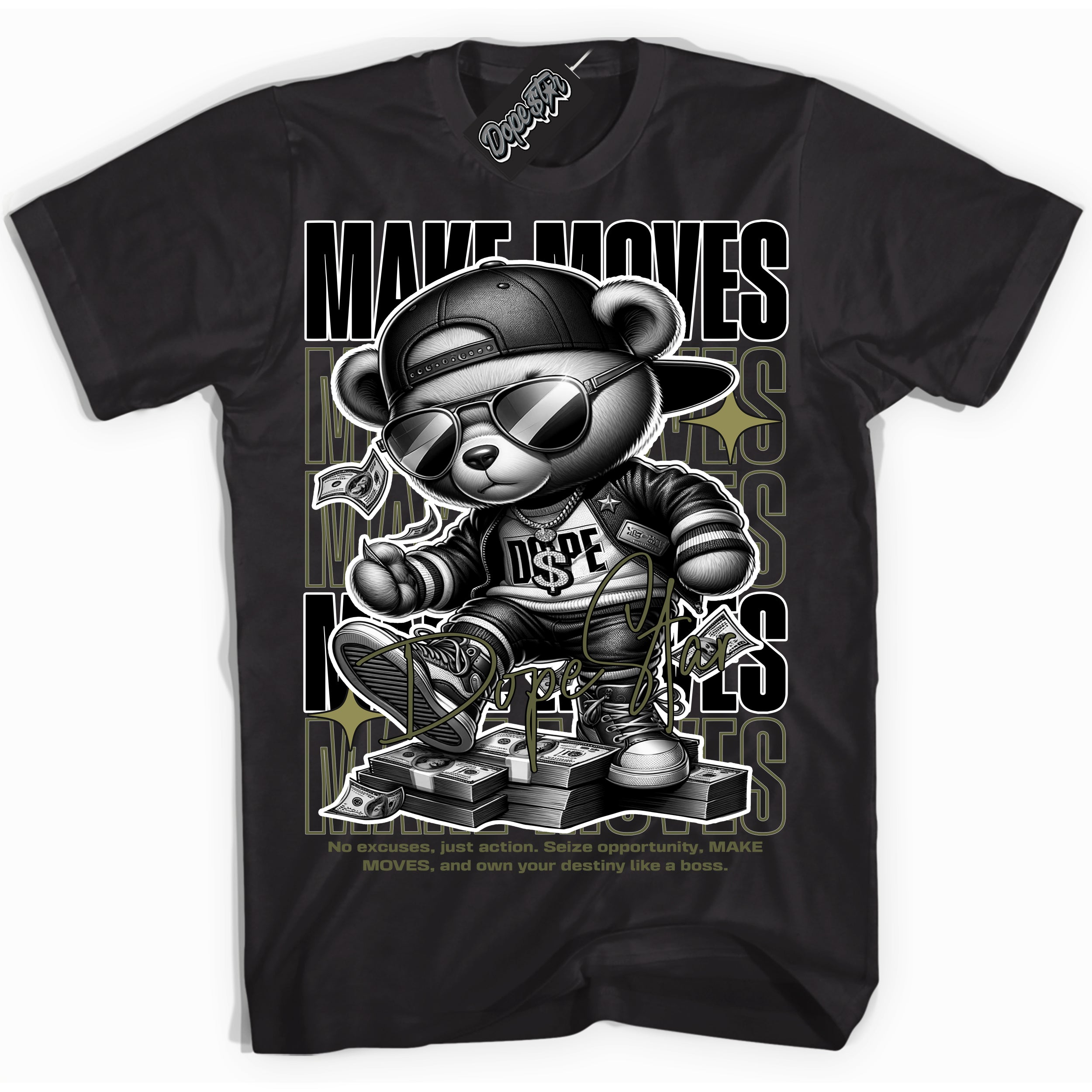 Cool Black Shirt with “ Makin Moves” design that perfectly matches Craft Olive 4s Sneakers.