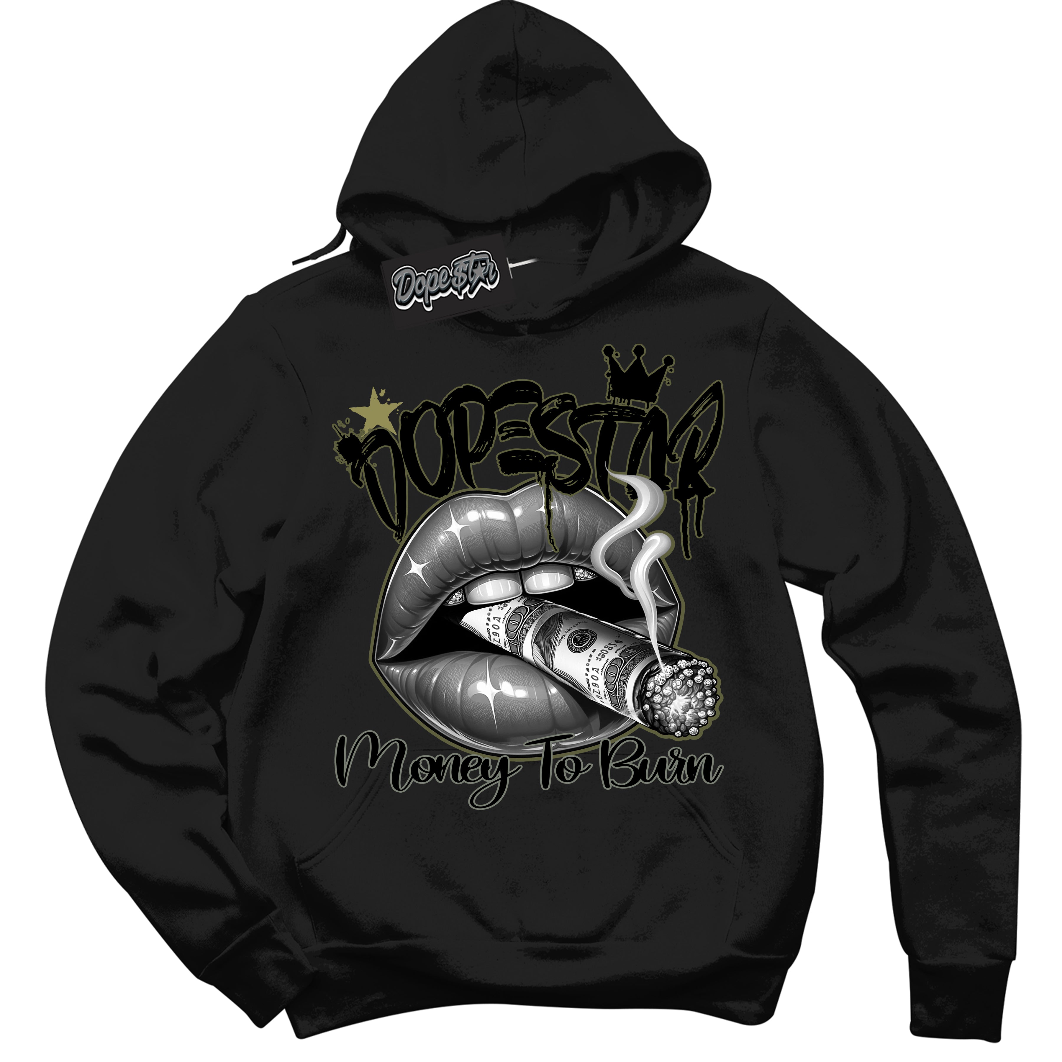Cool Black Hoodie with “ Money To Burn ” design that Perfectly Matches Craft Olive 4s Sneakers.