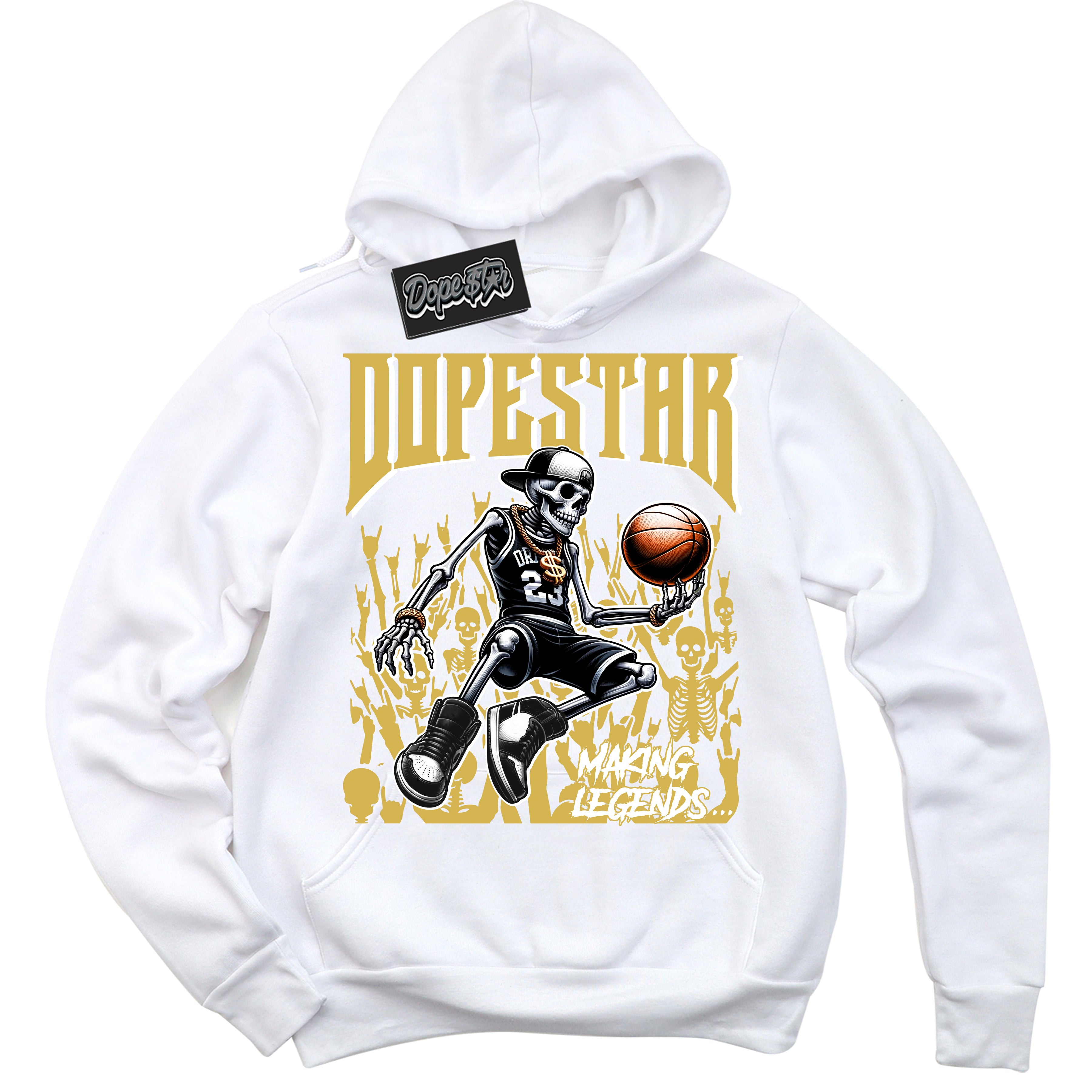 Cool White Hoodie with “ Making Legends ” design that Perfectly Matches Sail Metallic Gold 4s Sneakers.