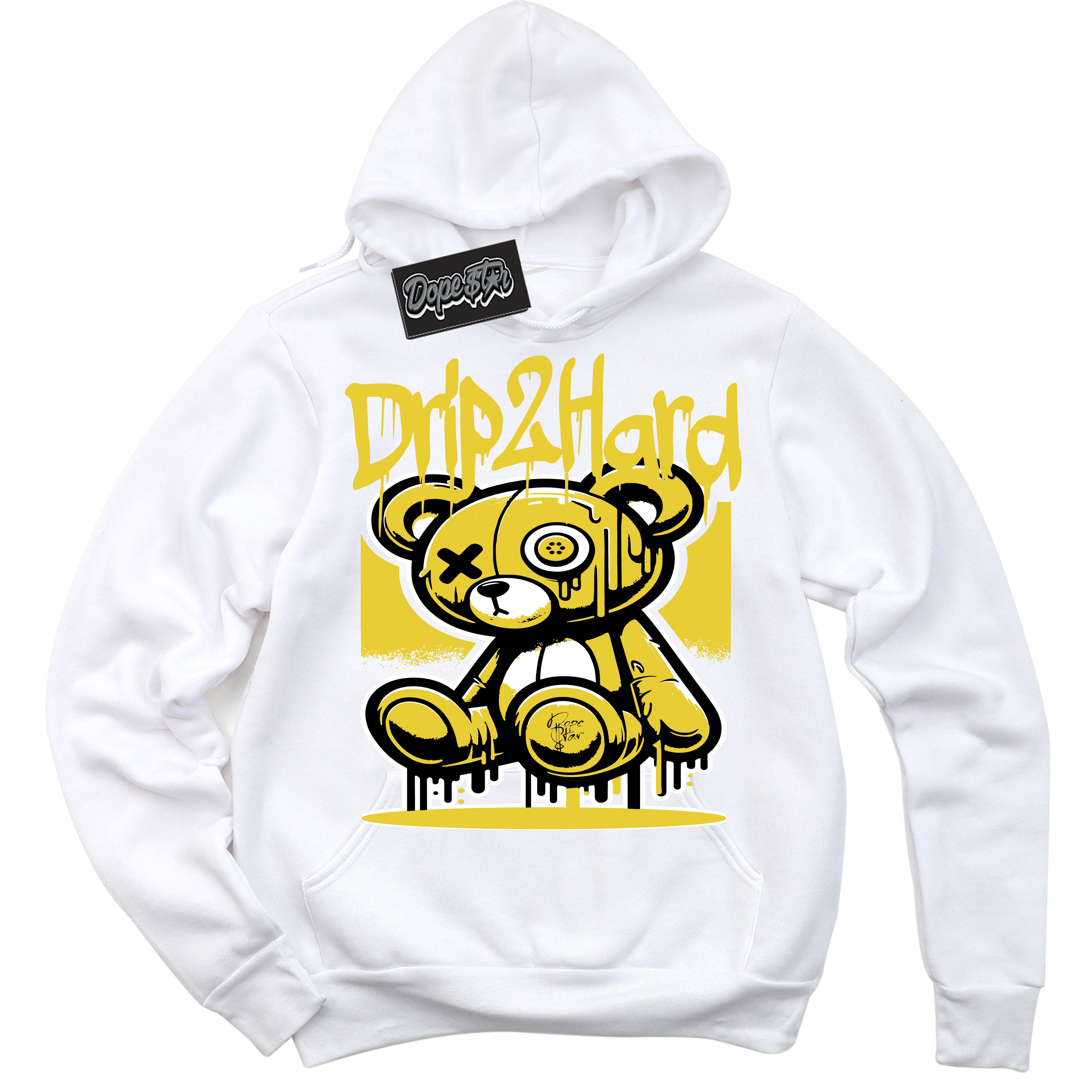 Cool White Hoodie with “ Drip 2 Hard ” design that Perfectly Matches Vivid Sulfur 4s Jordans.