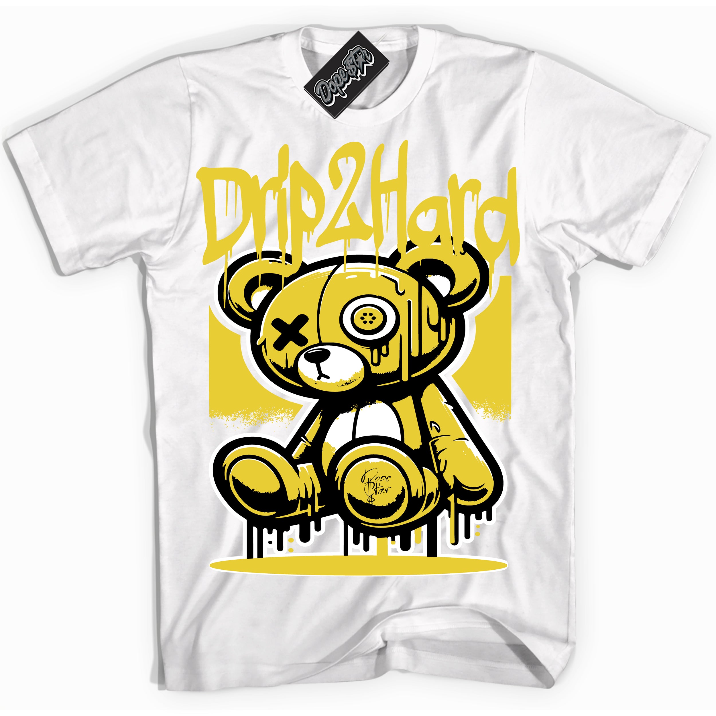 Cool White Shirt with “ Drip 2 Hard” design that perfectly matches Vivid Sulfur 4s Jordans.