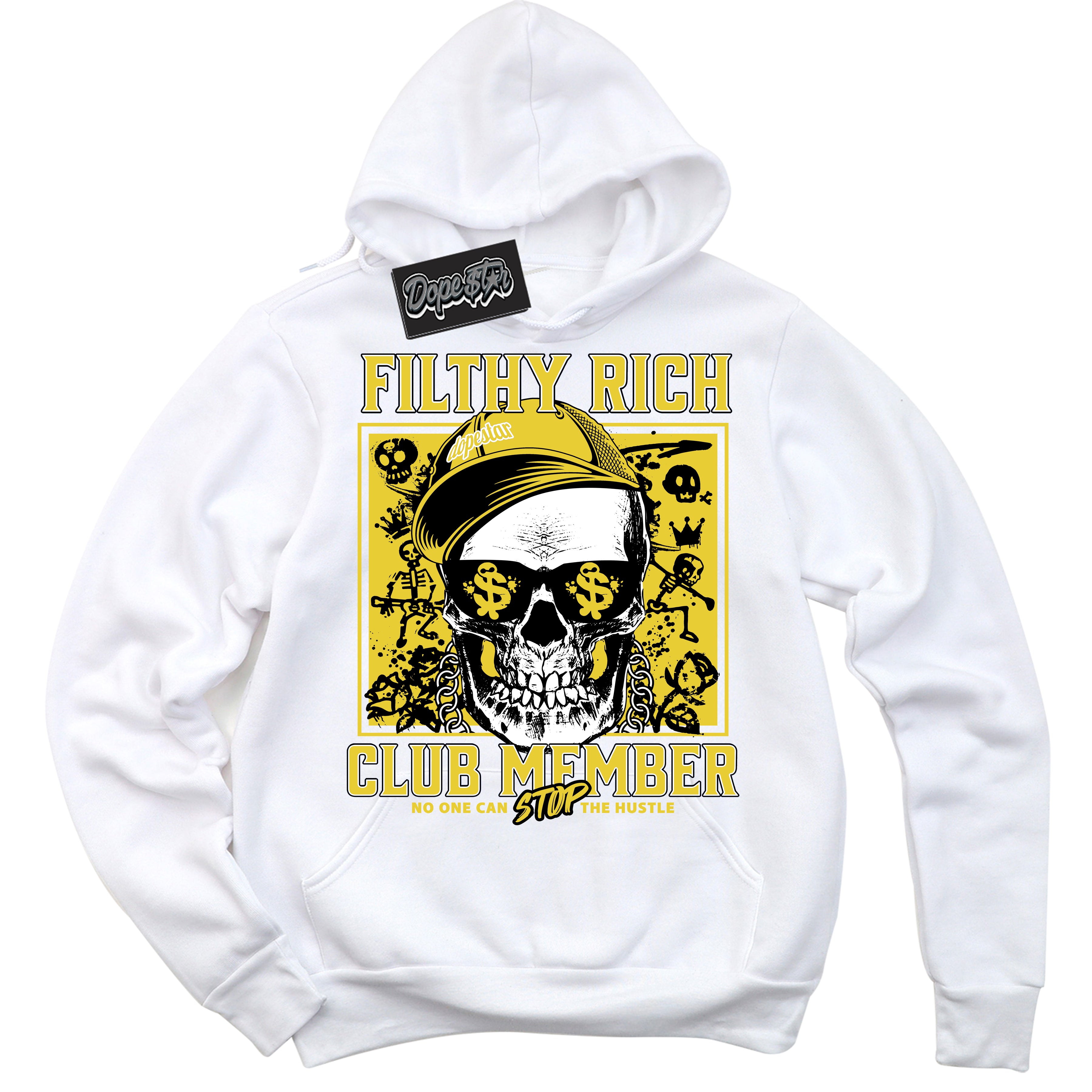 Cool White Hoodie with “ Filthy Rich ” design that Perfectly Matches Vivid Sulfur 4s Sneakers.