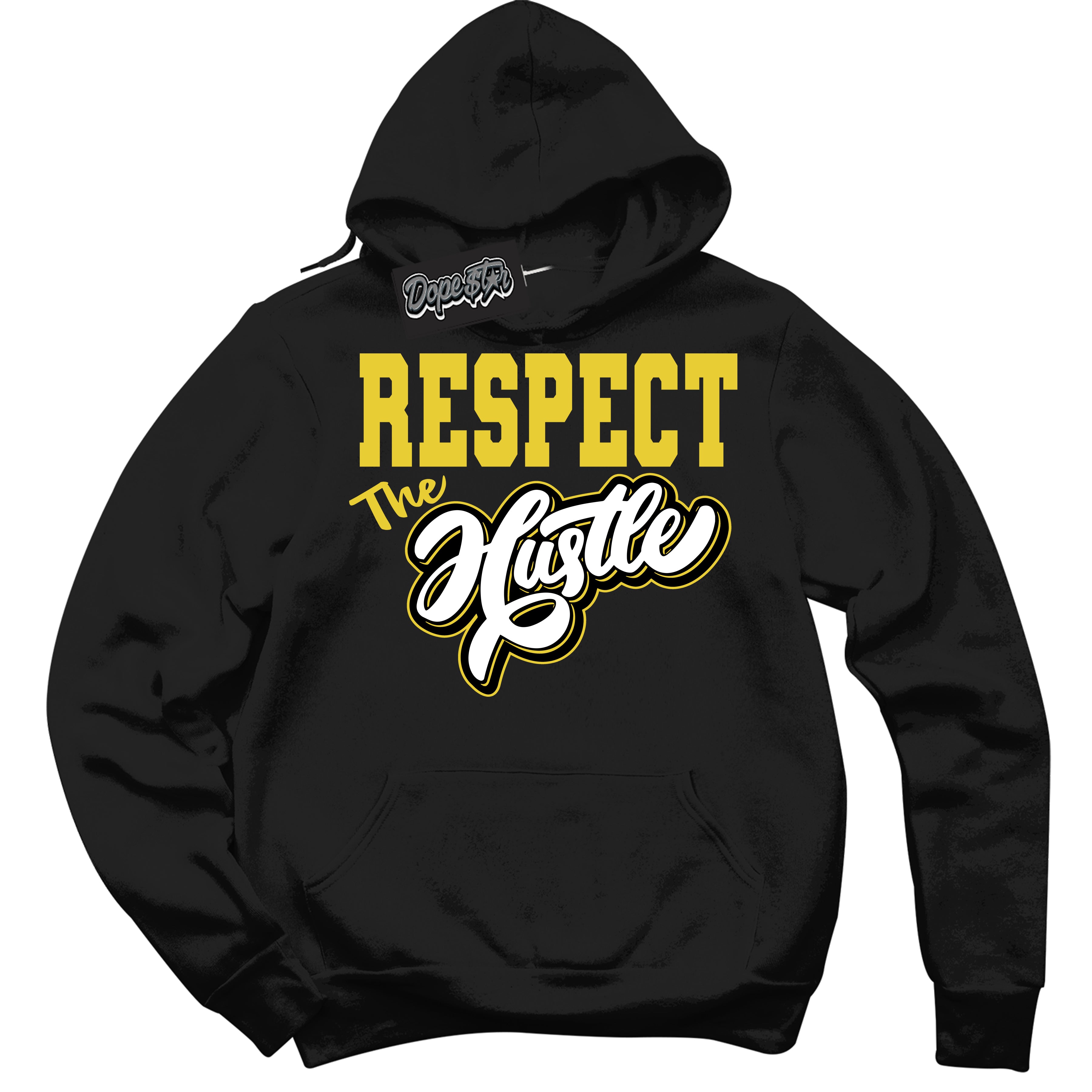 Cool Black Hoodie with “ Respect The Hustle ” design that Perfectly Matches Vivid Sulfur 4s Jordans.