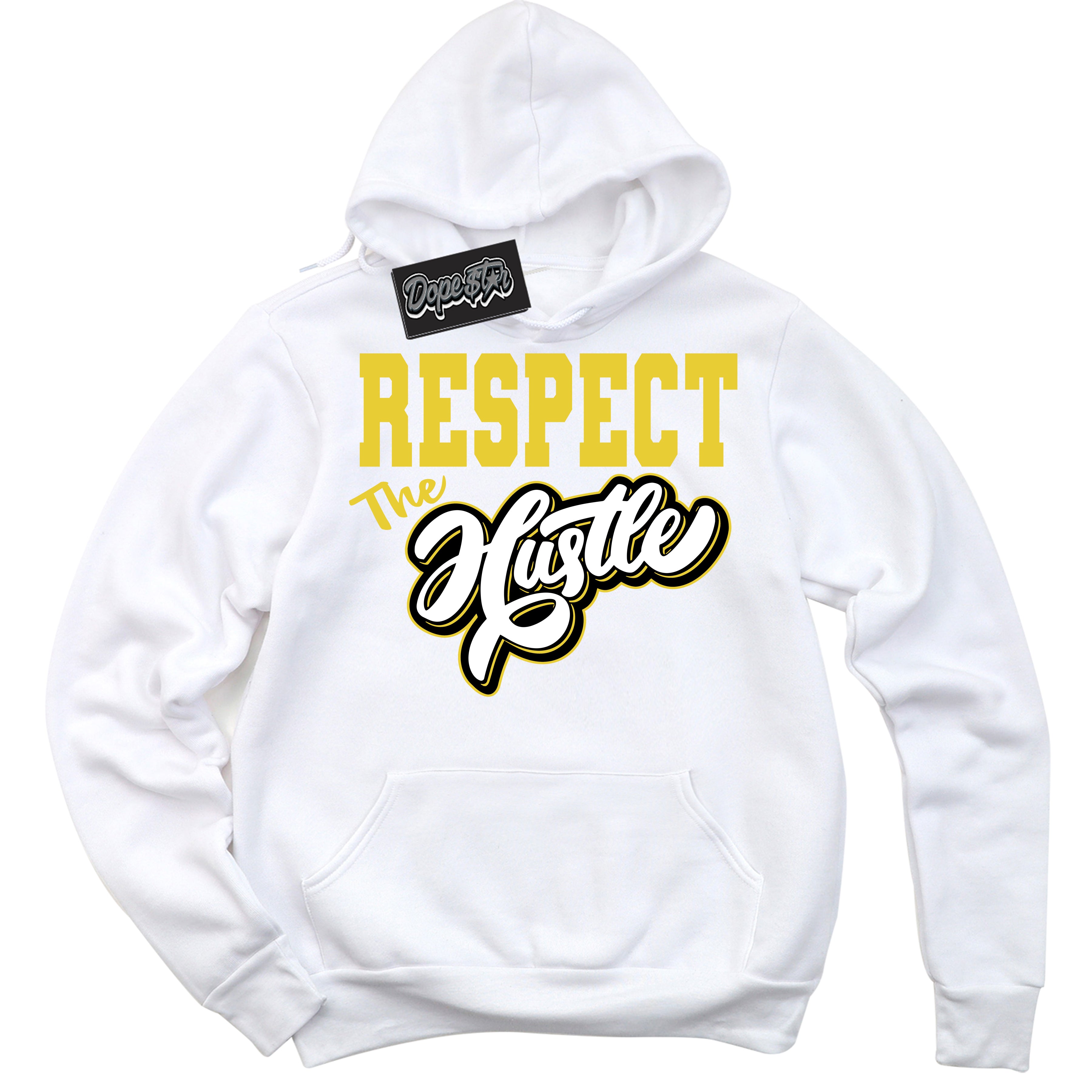 Cool White Hoodie with “ Respect The Hustle ” design that Perfectly Matches Vivid Sulfur 4s Jordans.
