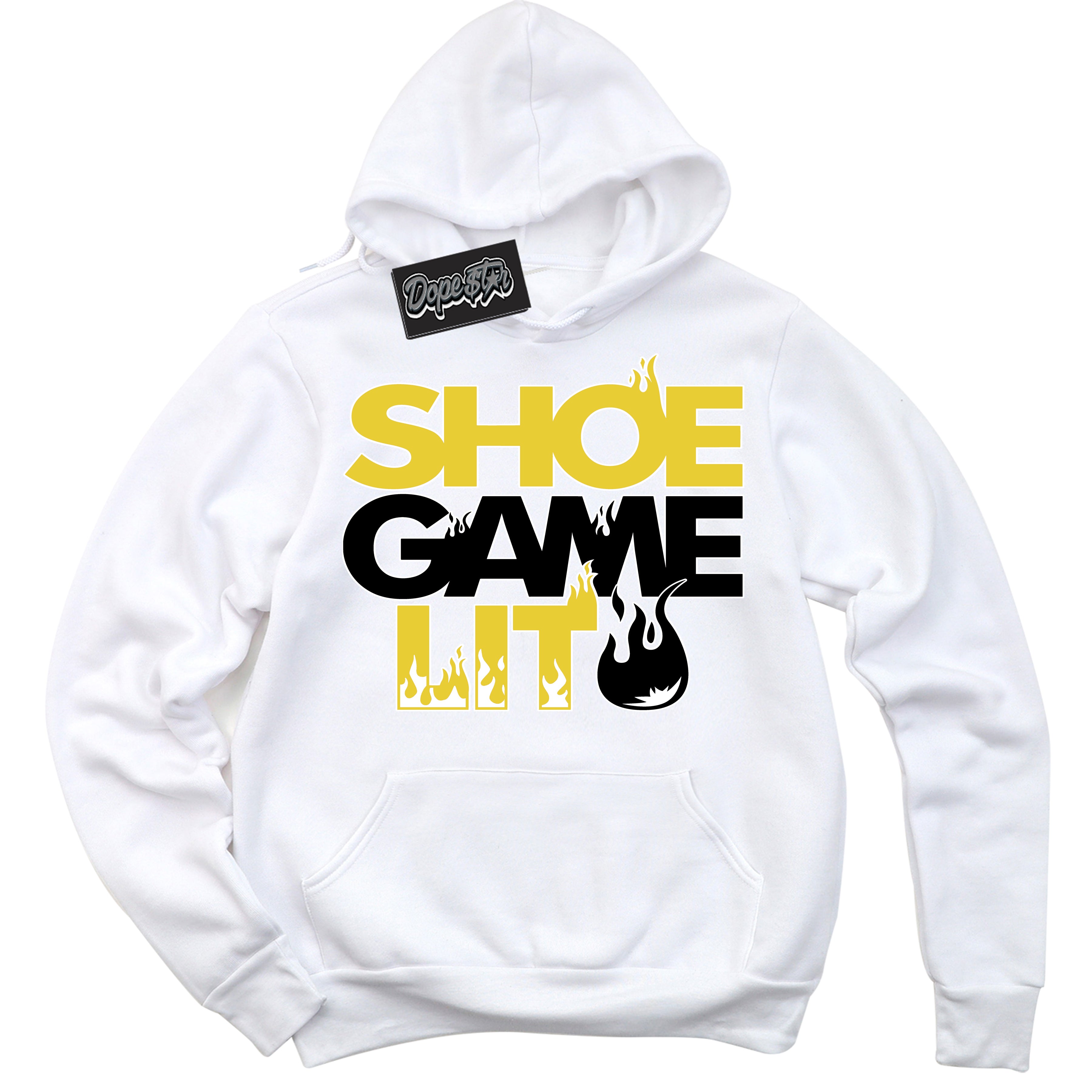 Cool White Hoodie with “ Shoe Game Lit ” design that Perfectly Matches Vivid Sulfur 4s Jordans.