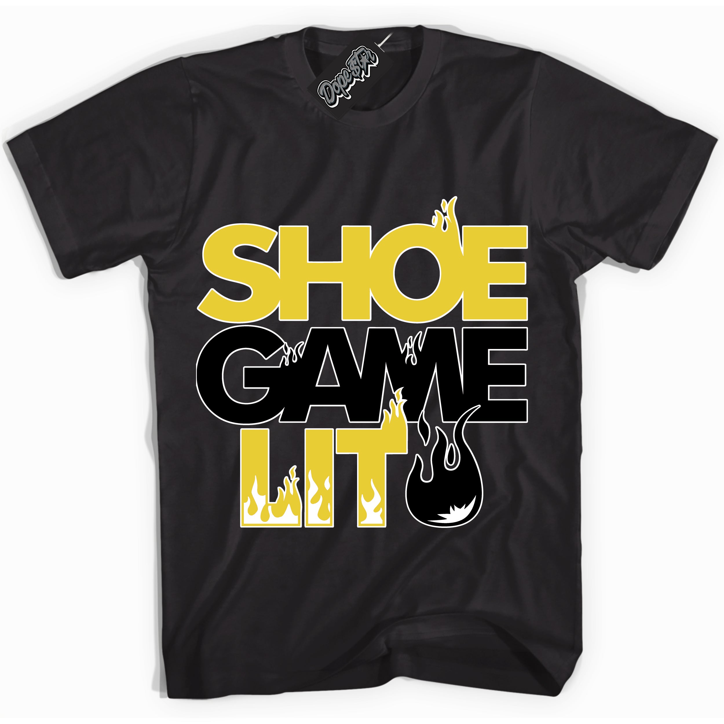 Cool Black Shirt with “ Shoe Game Lit” design that perfectly matches Vivid Sulfur 4s Jordans.