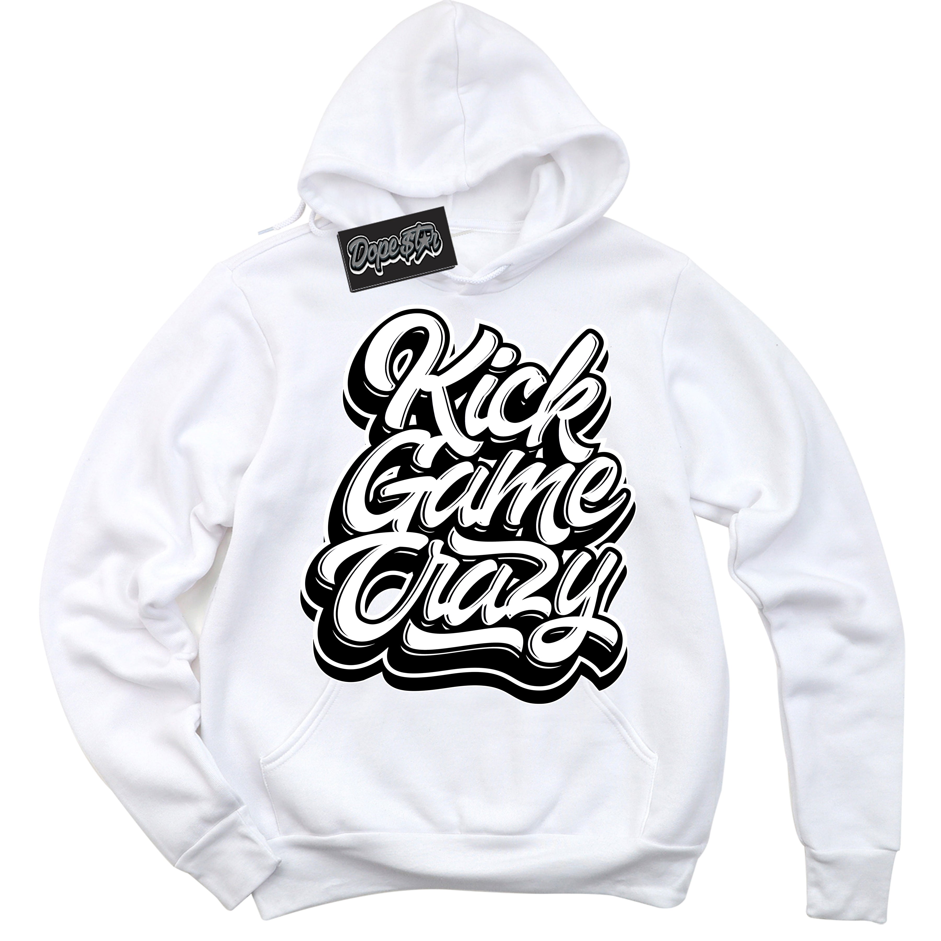 Cool White Hoodie with “Kick Game Crazy” design that Perfectly Matches White Thunder 4s Jordans.