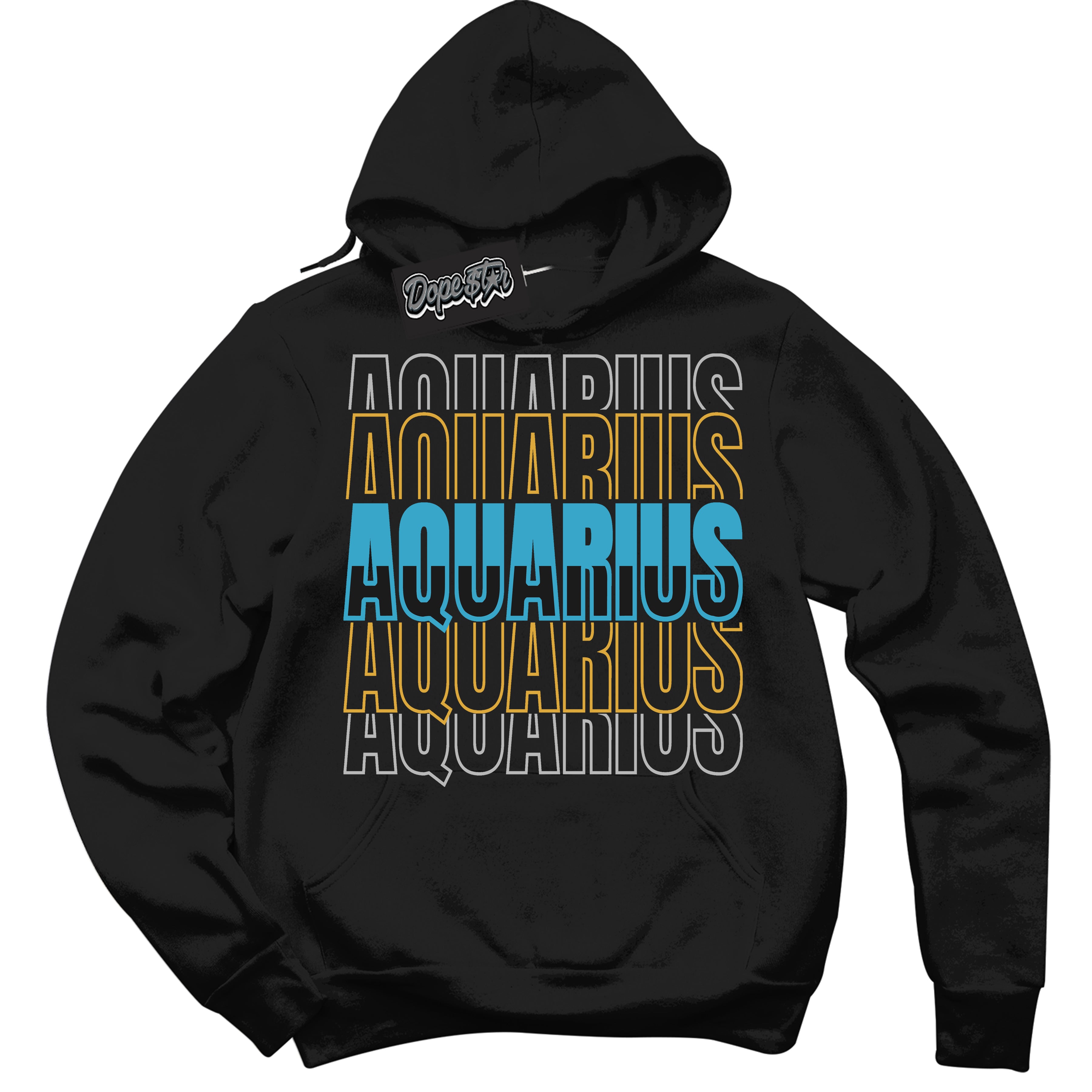 Cool Black Hoodie with “ Aquarius ” design that Perfectly Matches Aqua 5s Sneakers.