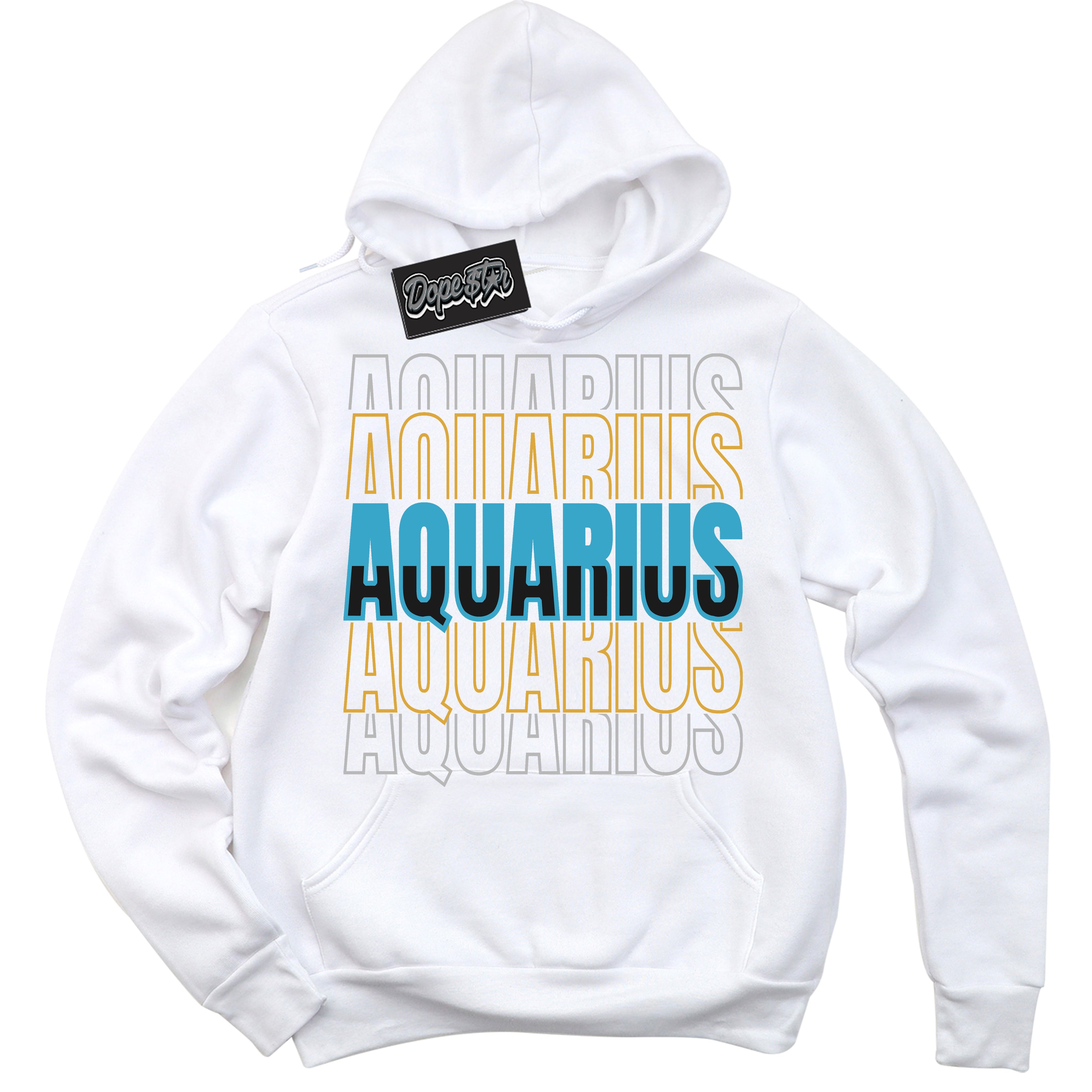 Cool White Hoodie with “ Aquarius ” design that Perfectly Matches Aqua 5s Sneakers.