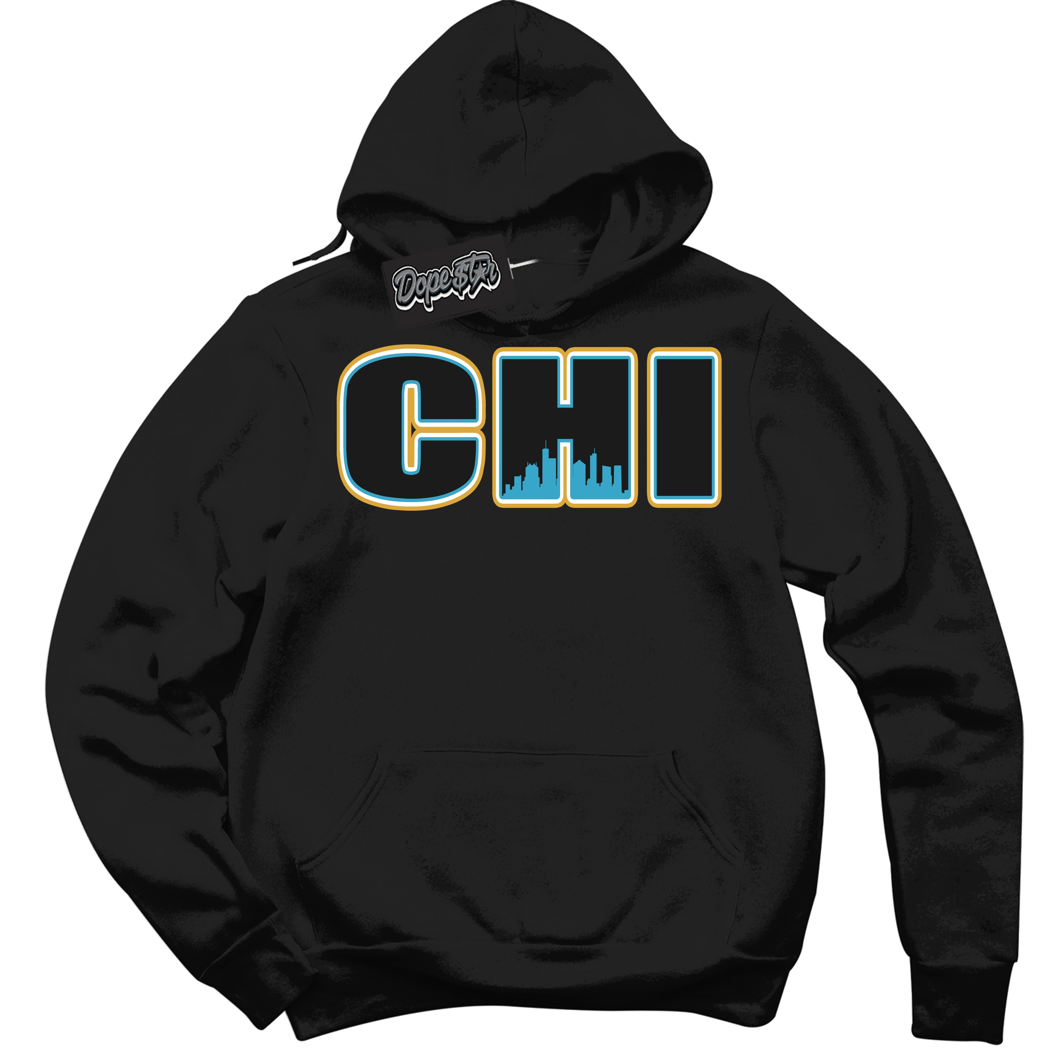 Cool Black Hoodie with “ Chicago ” design that Perfectly Matches Aqua 5s Sneakers.