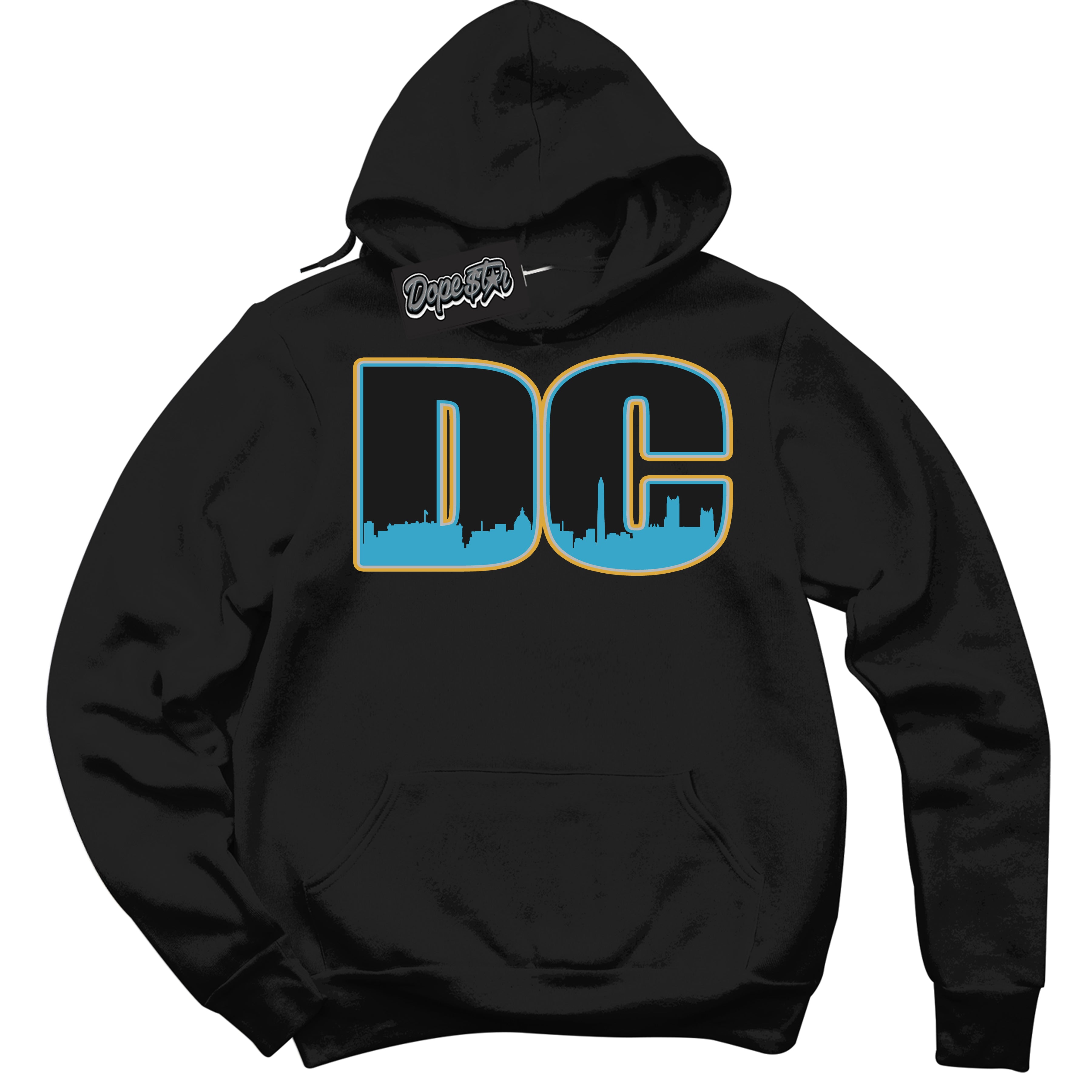 Cool Black Hoodie with “ DC ” design that Perfectly Matches Aqua 5s Sneakers.