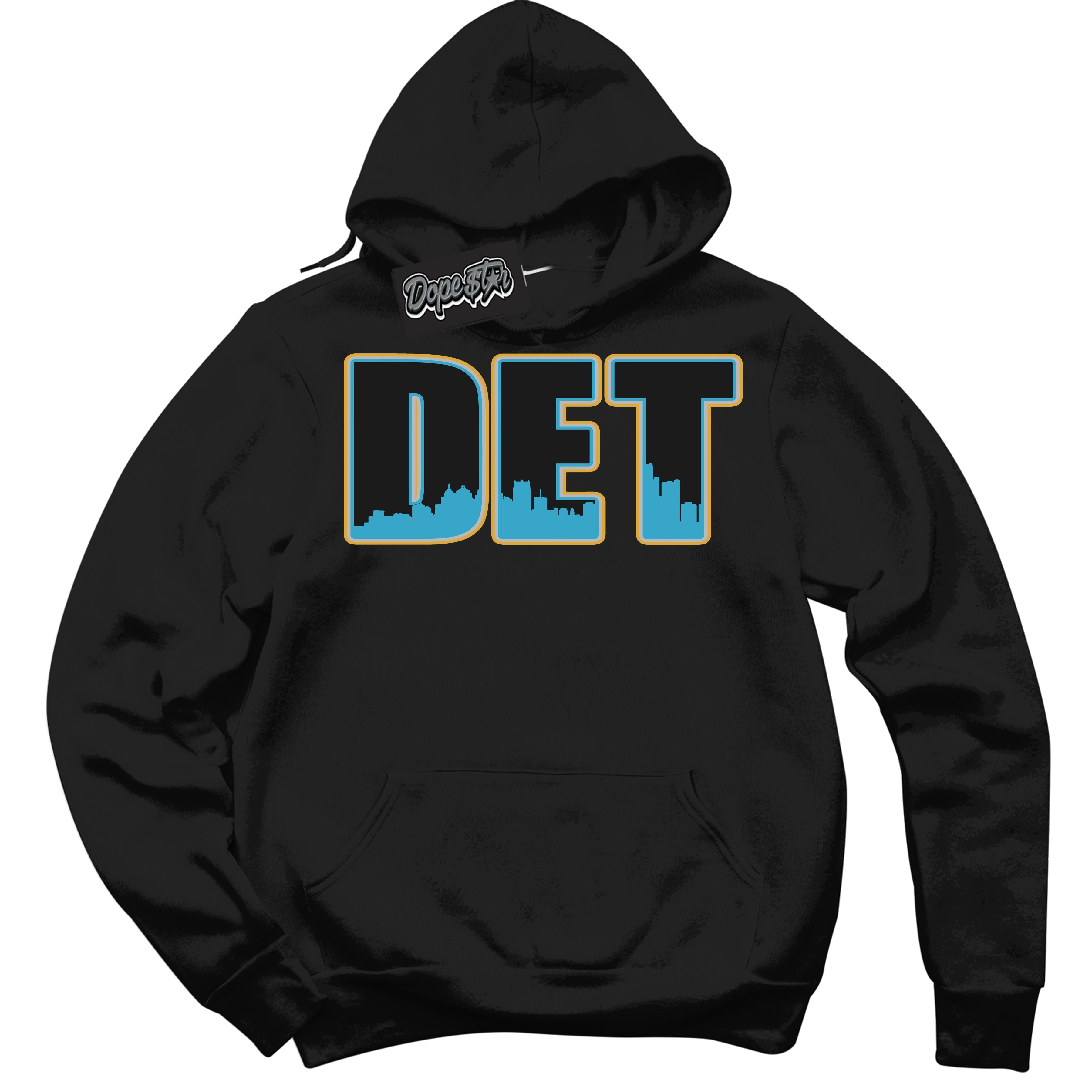 Cool Black Hoodie with “ Detroit ” design that Perfectly Matches Aqua 5s Sneakers.