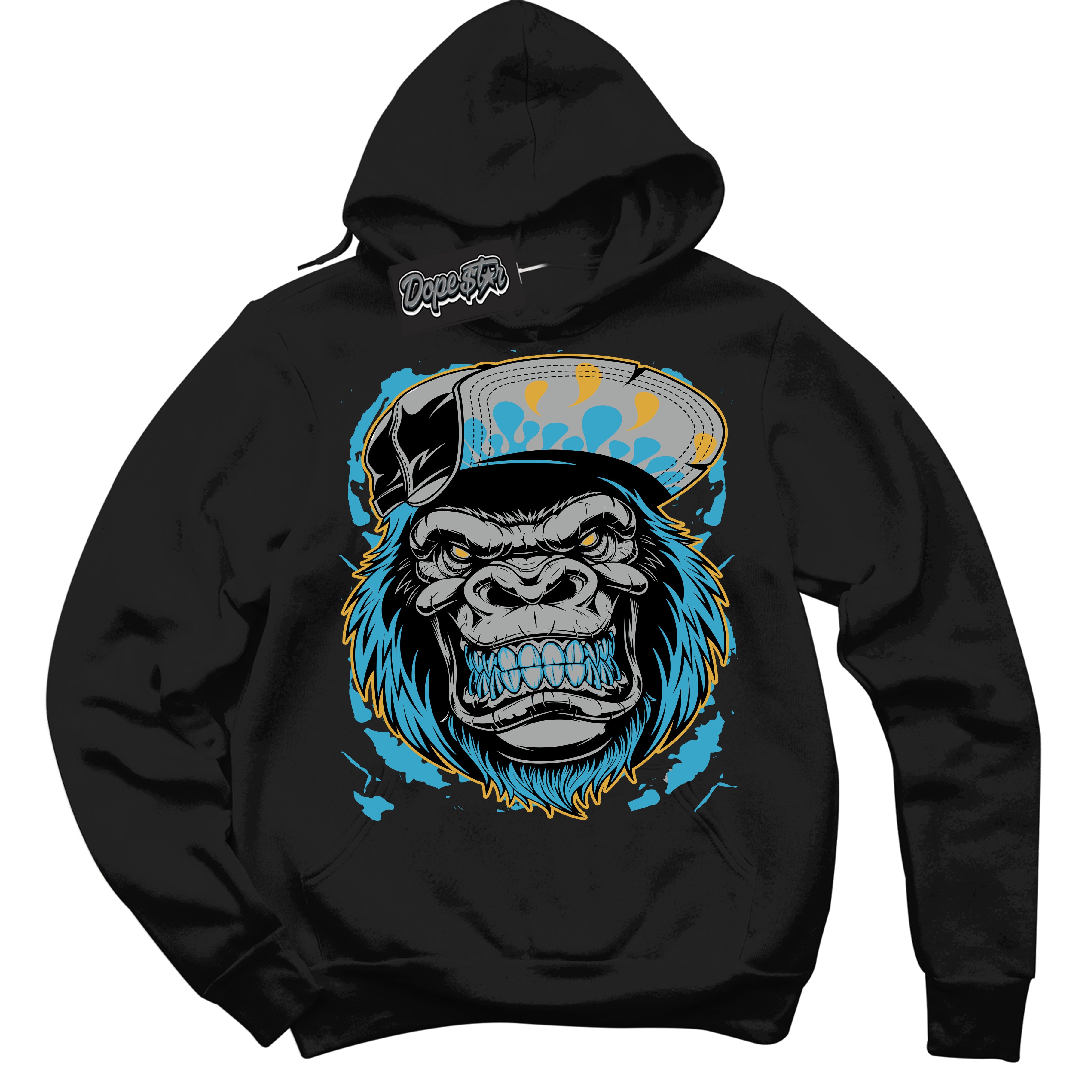 Cool Black Hoodie with “ Gorilla Beast ” design that Perfectly Matches Aqua 5s Sneakers.