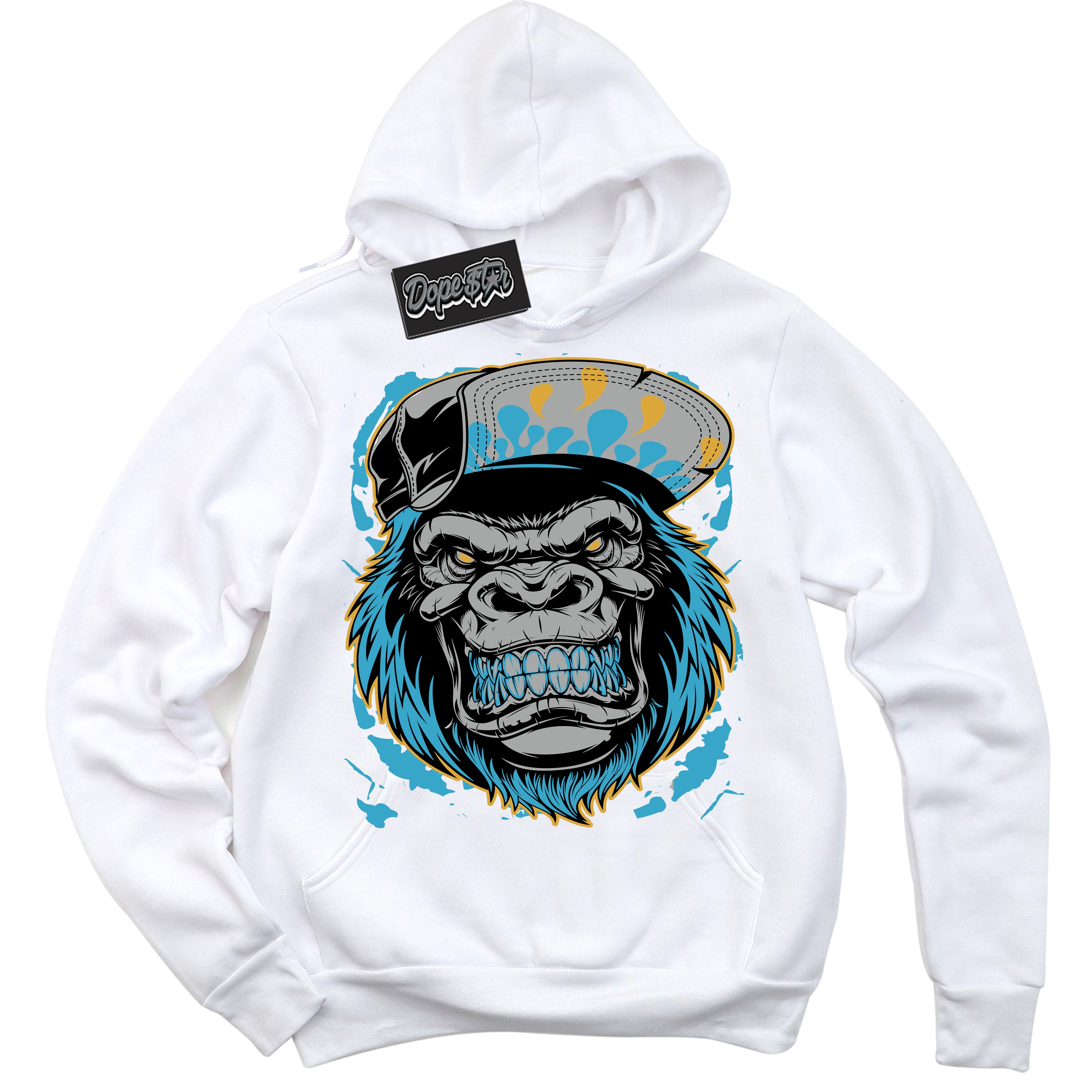 Cool White Hoodie with “ Gorilla Beast ” design that Perfectly Matches Aqua 5s Sneakers.
