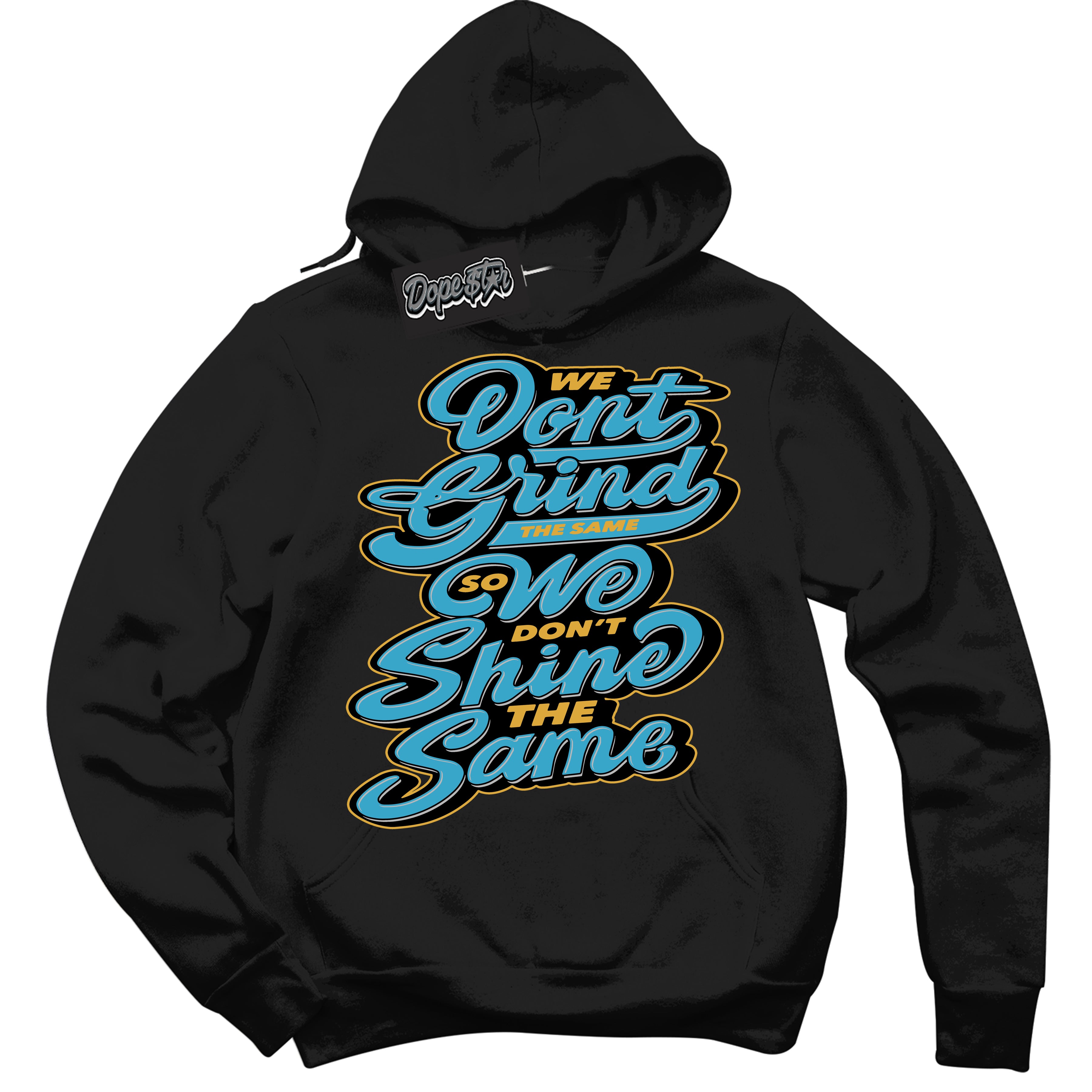 Cool Black Hoodie with “ Grind Shine ” design that Perfectly Matches Aqua 5s Sneakers.