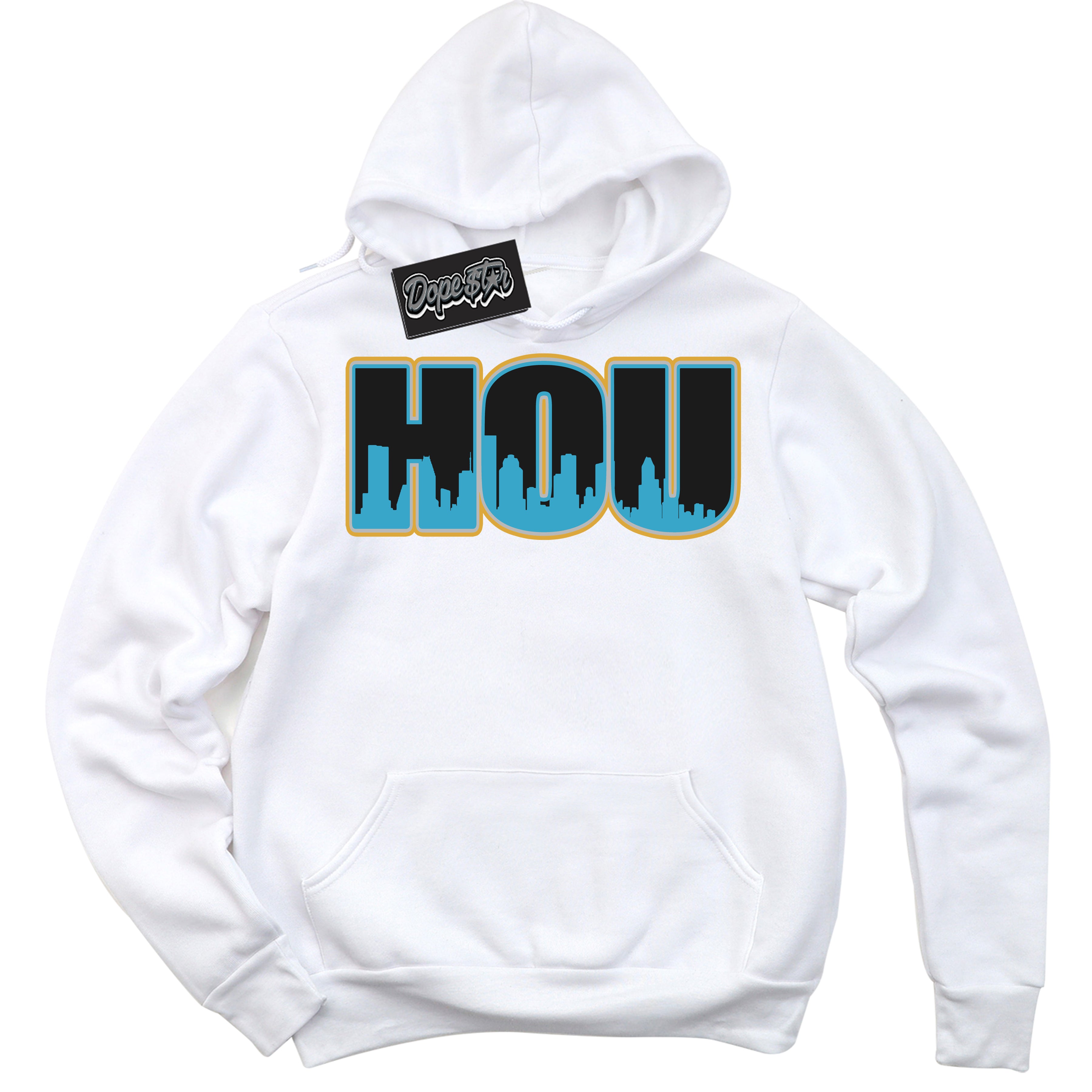 Cool White Hoodie with “ Houston ” design that Perfectly Matches Aqua 5s Sneakers.