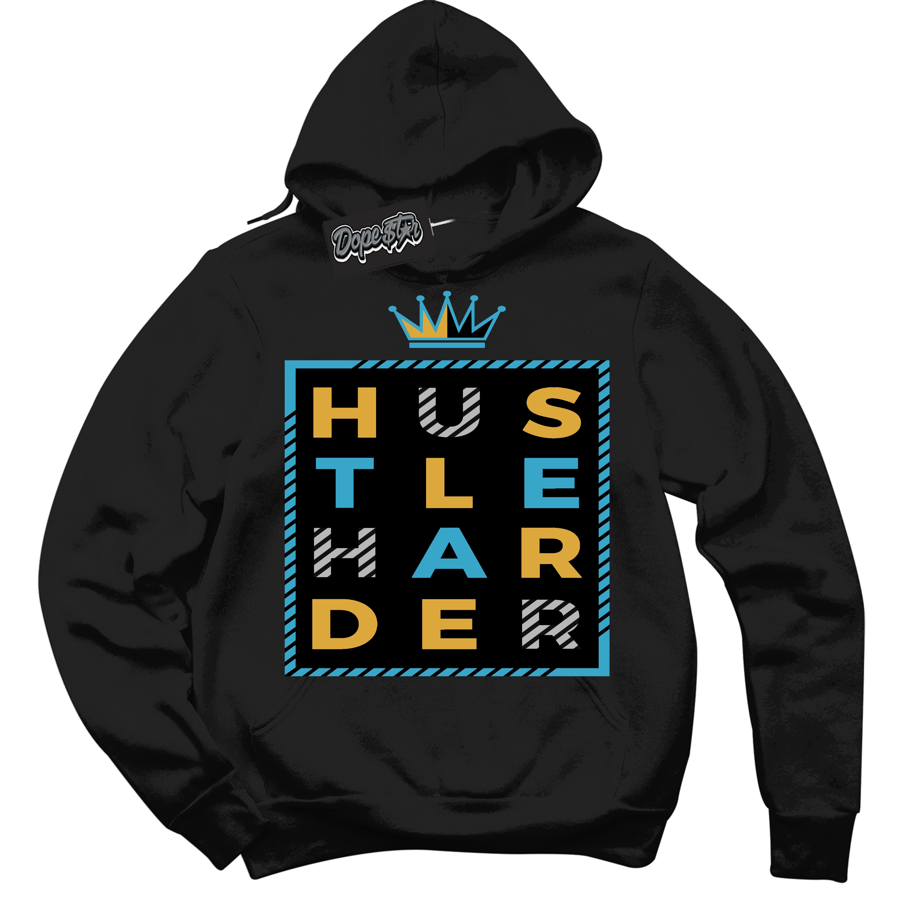 Cool Black Hoodie with “ Hustle Harder ” design that Perfectly Matches Aqua 5s Sneakers.