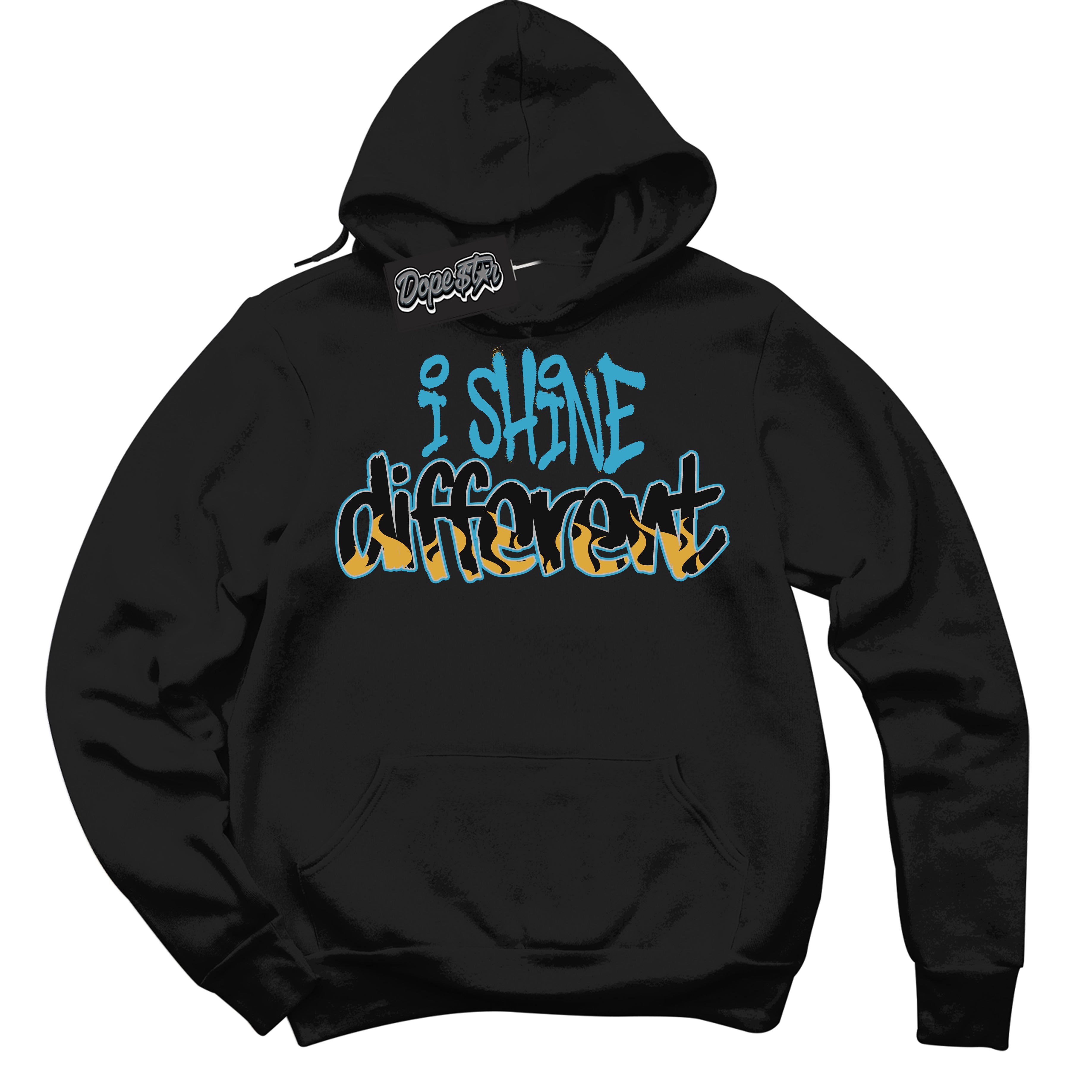 Cool Black Hoodie with “ I Shine Different ” design that Perfectly Matches Aqua 5s Sneakers.