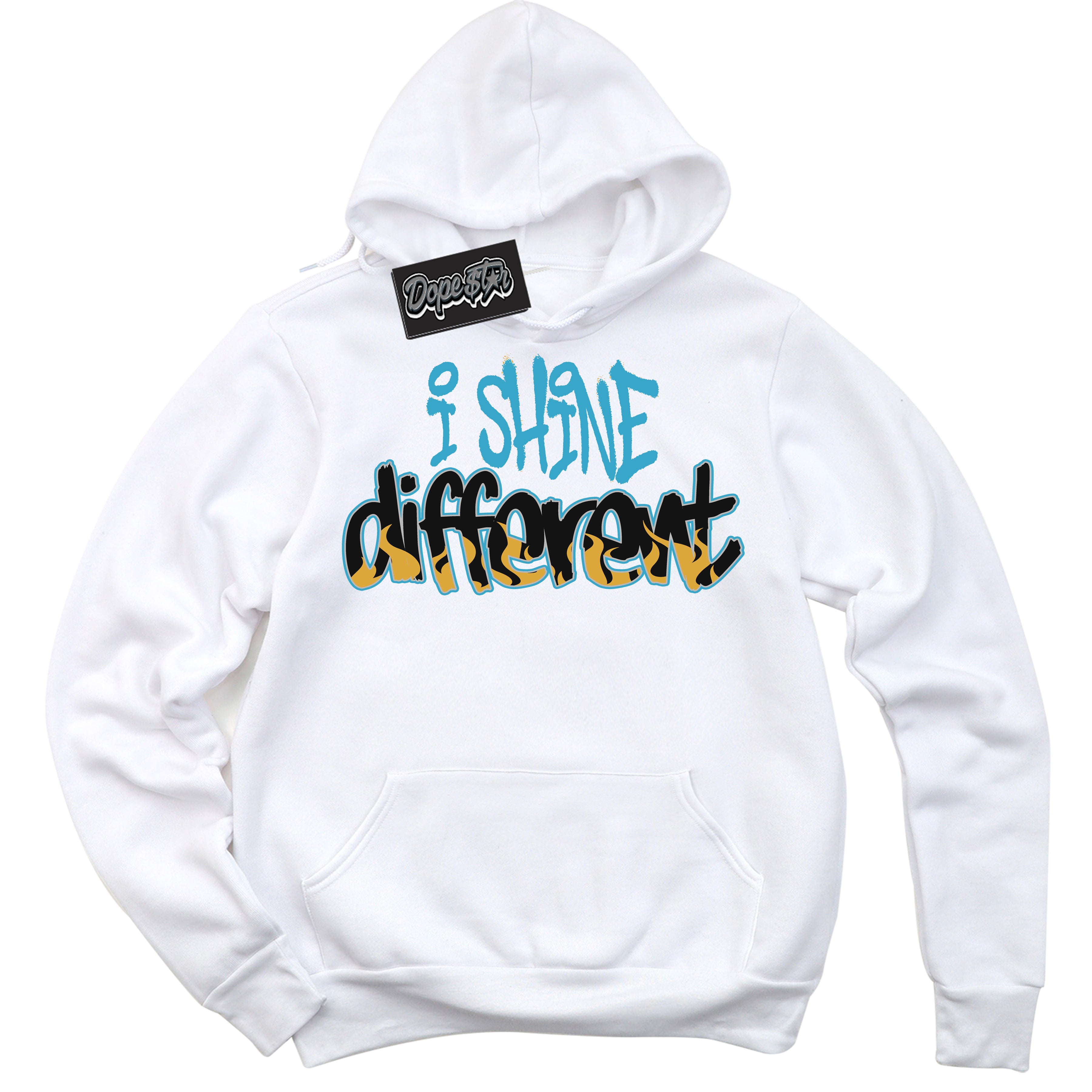Cool White Hoodie with “ I Shine Different ” design that Perfectly Matches Aqua 5s Sneakers.