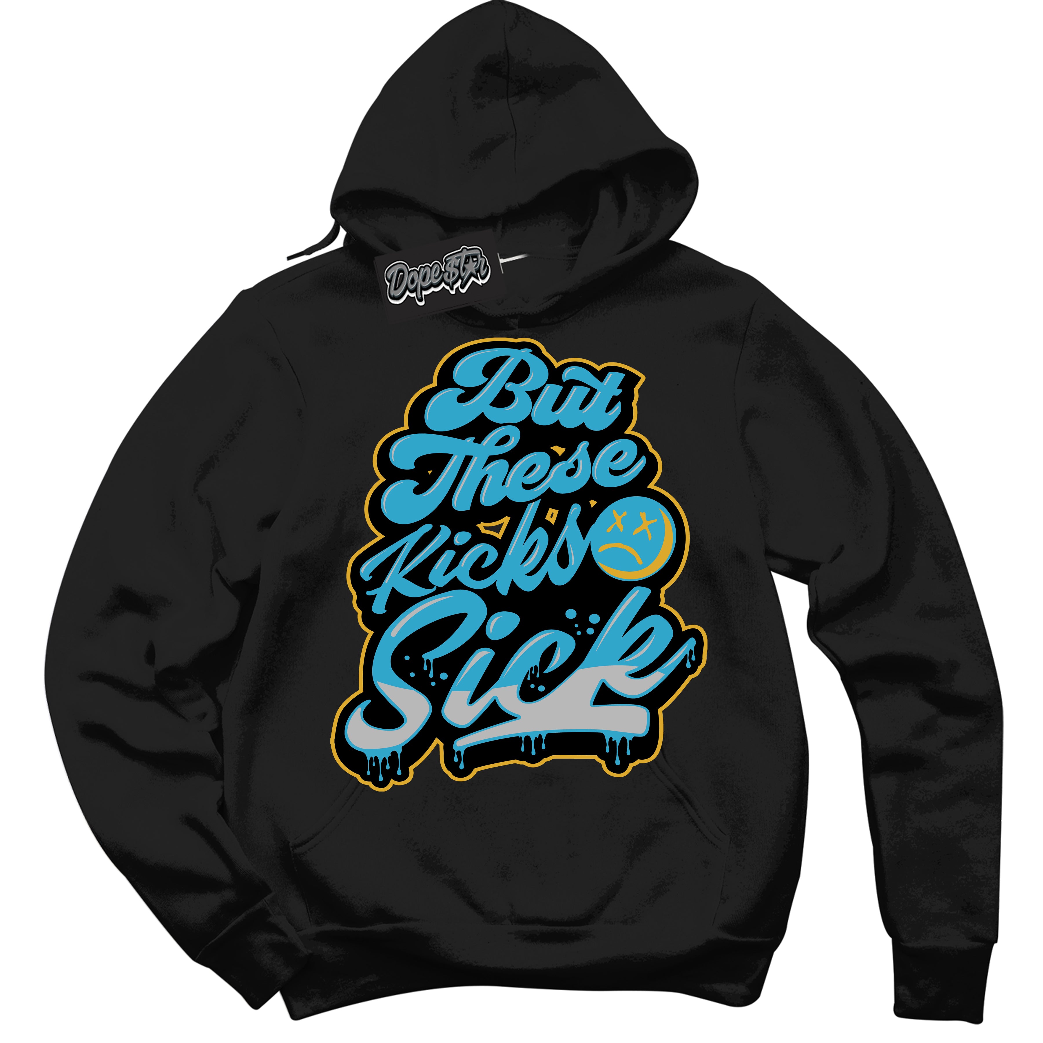 Cool Black Hoodie with “ Kick Sick ” design that Perfectly Matches Aqua 5s Sneakers.