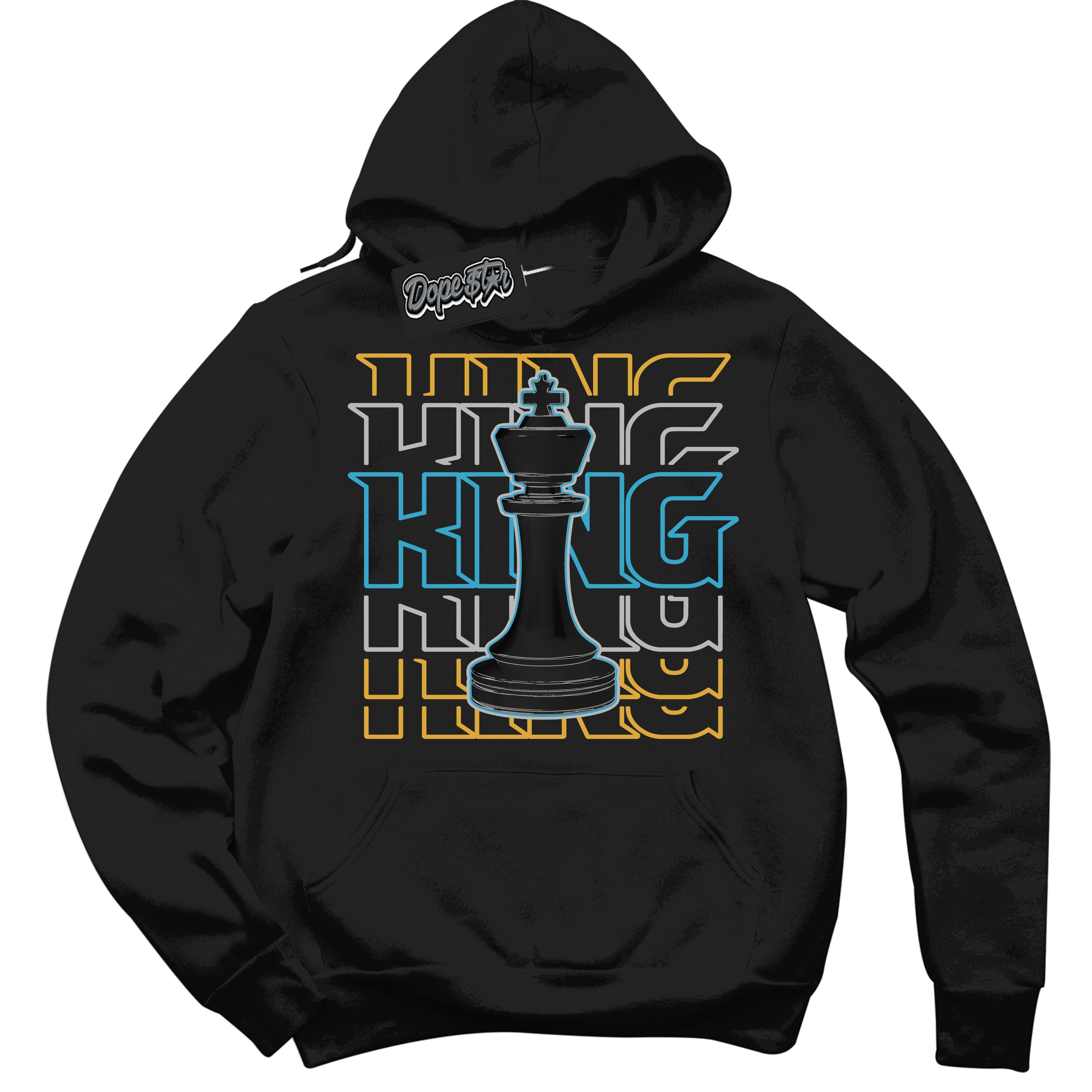 Cool Black Hoodie with “ King Chess ” design that Perfectly Matches Aqua 5s Sneakers.