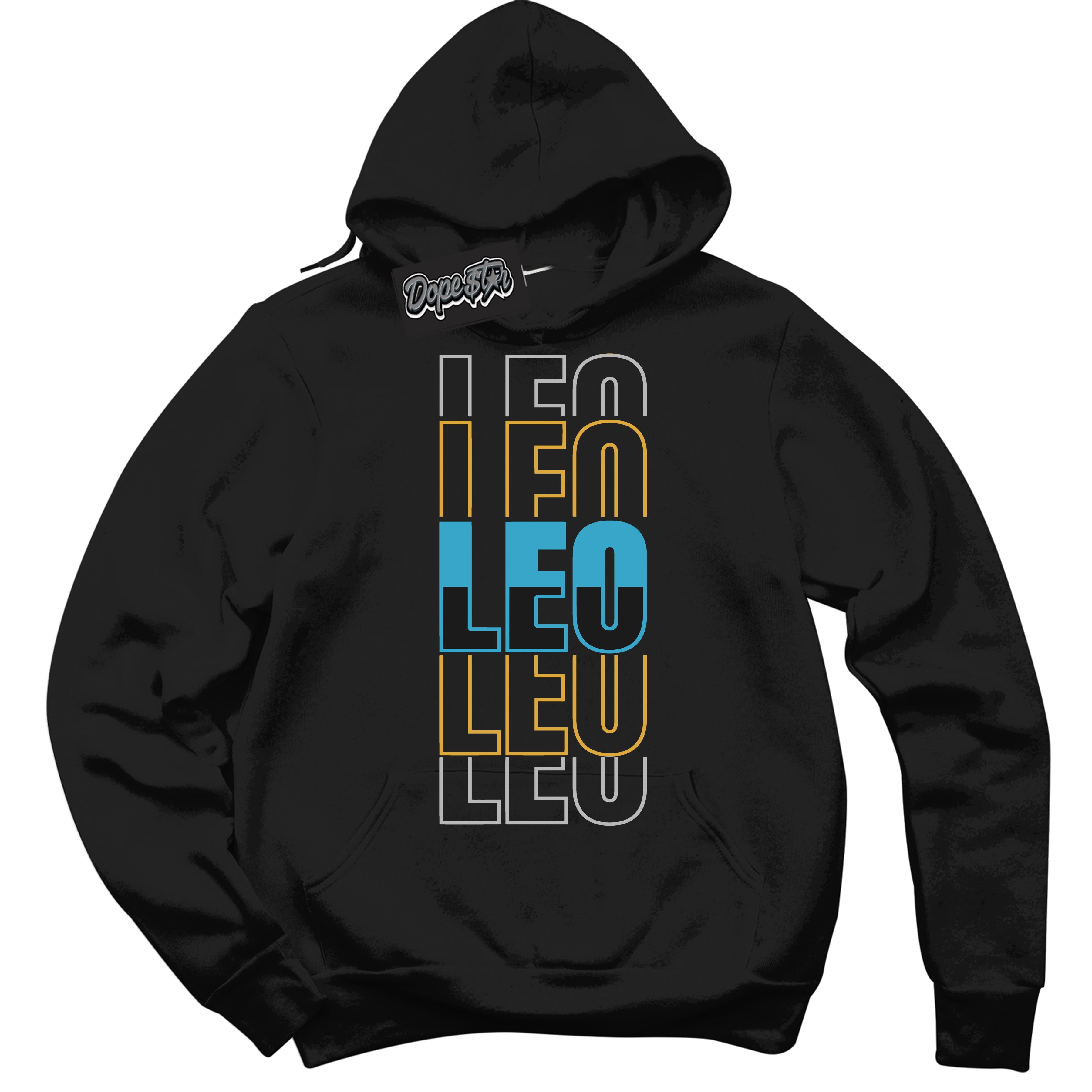 Cool Black Hoodie with “ Leo ” design that Perfectly Matches Aqua 5s Sneakers.