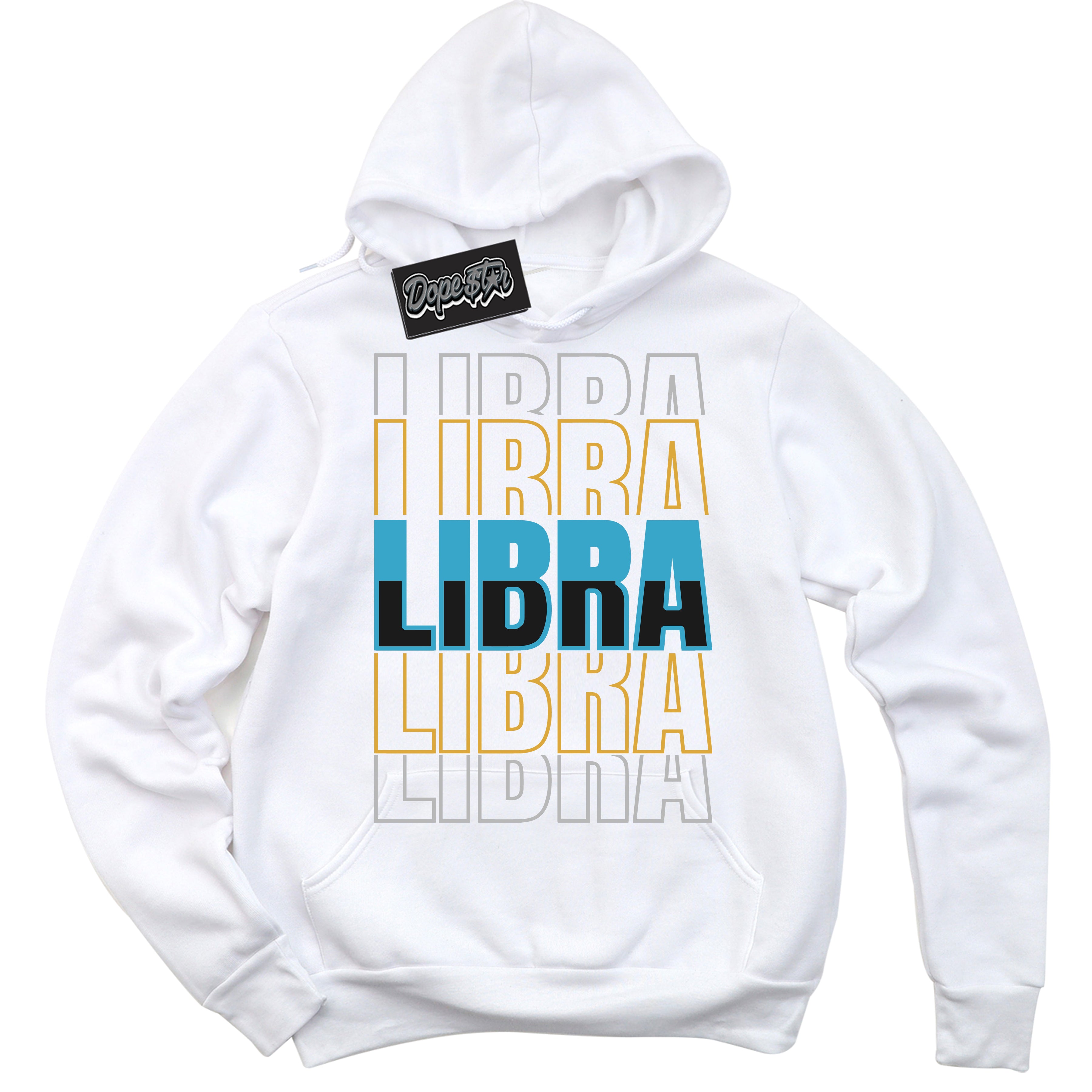 Cool White Hoodie with “ Libra ” design that Perfectly Matches Aqua 5s Sneakers.