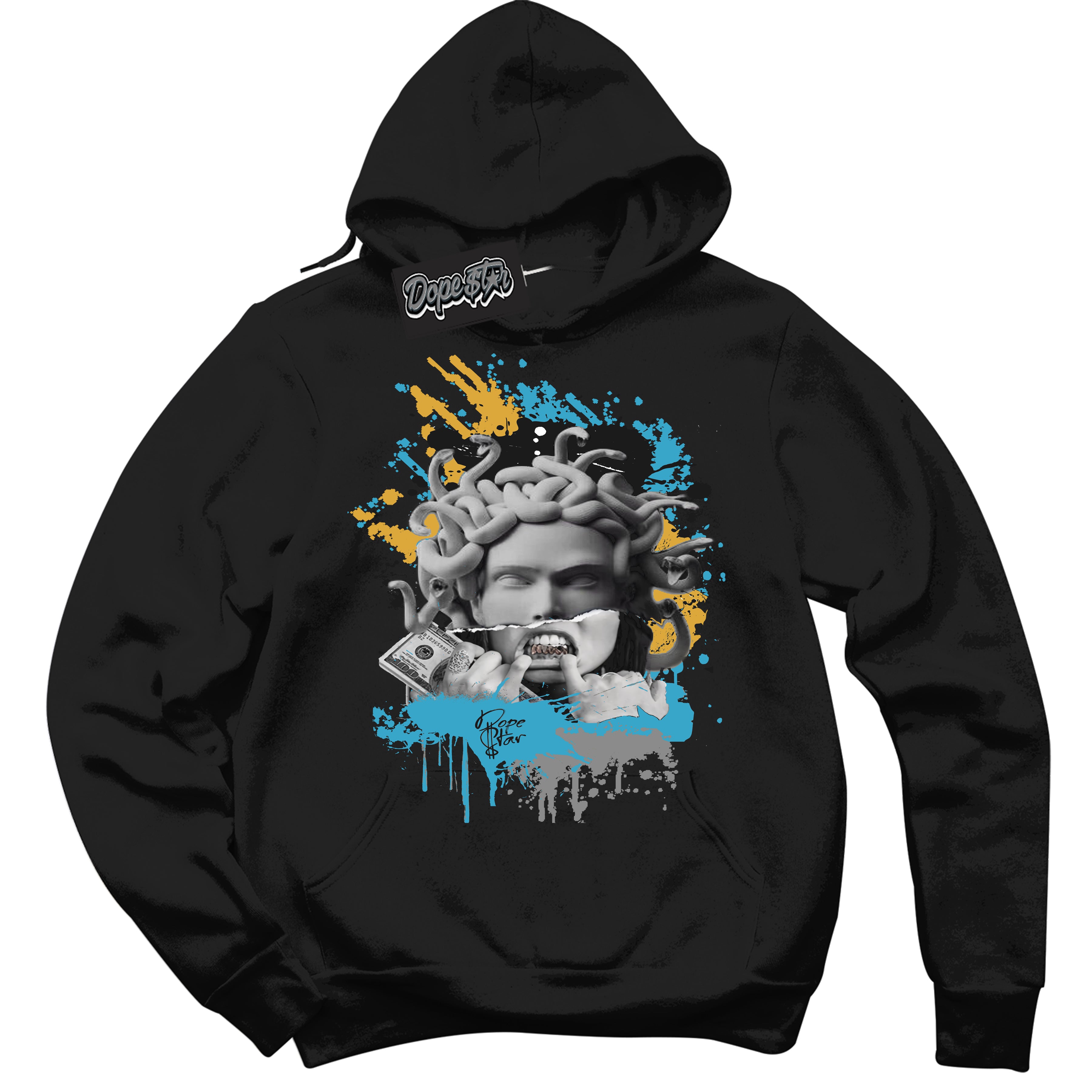 Cool Black Hoodie with “ Medusa ” design that Perfectly Matches Aqua 5s Sneakers.