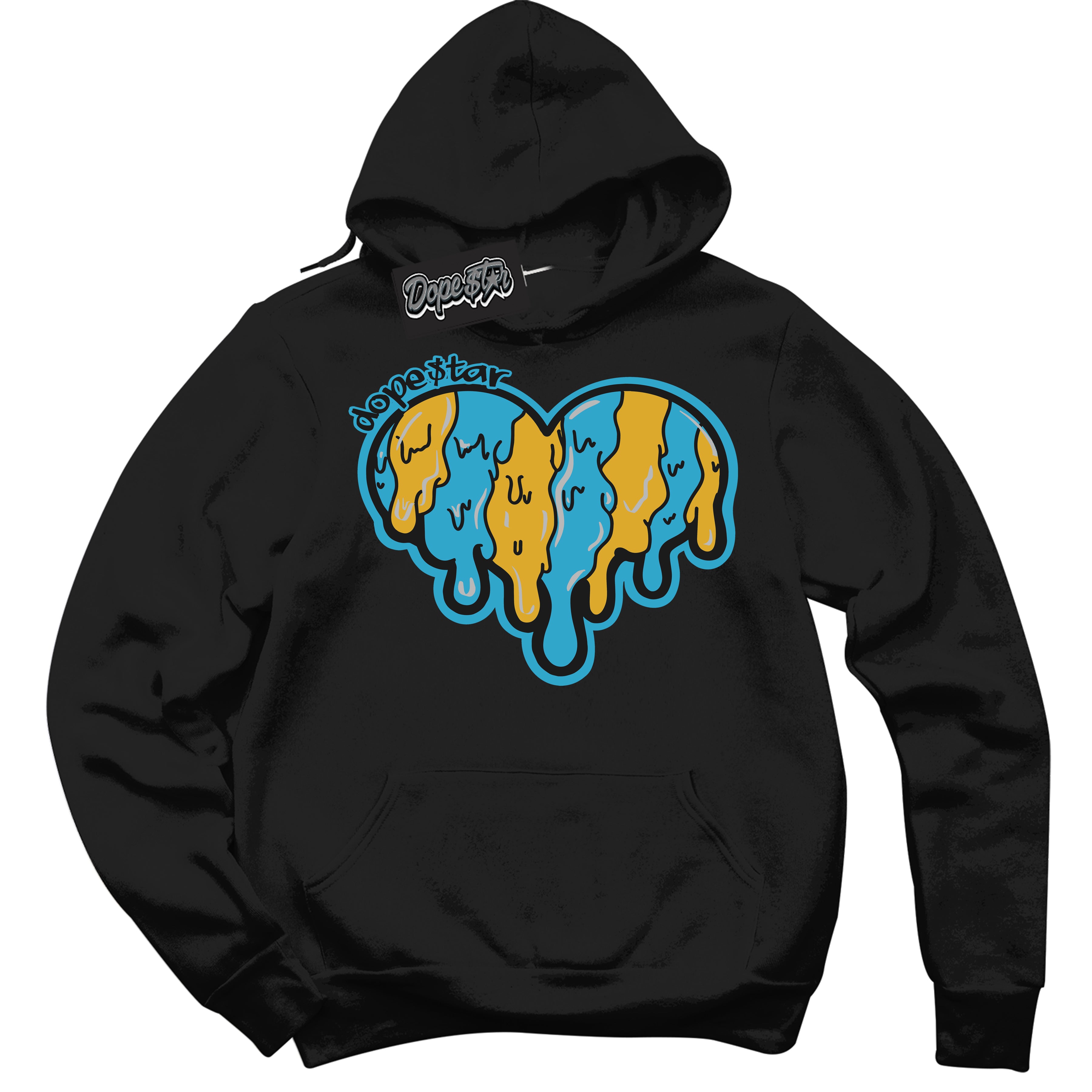 Cool Black Hoodie with “ Melting Heart ” design that Perfectly Matches Aqua 5s Sneakers.