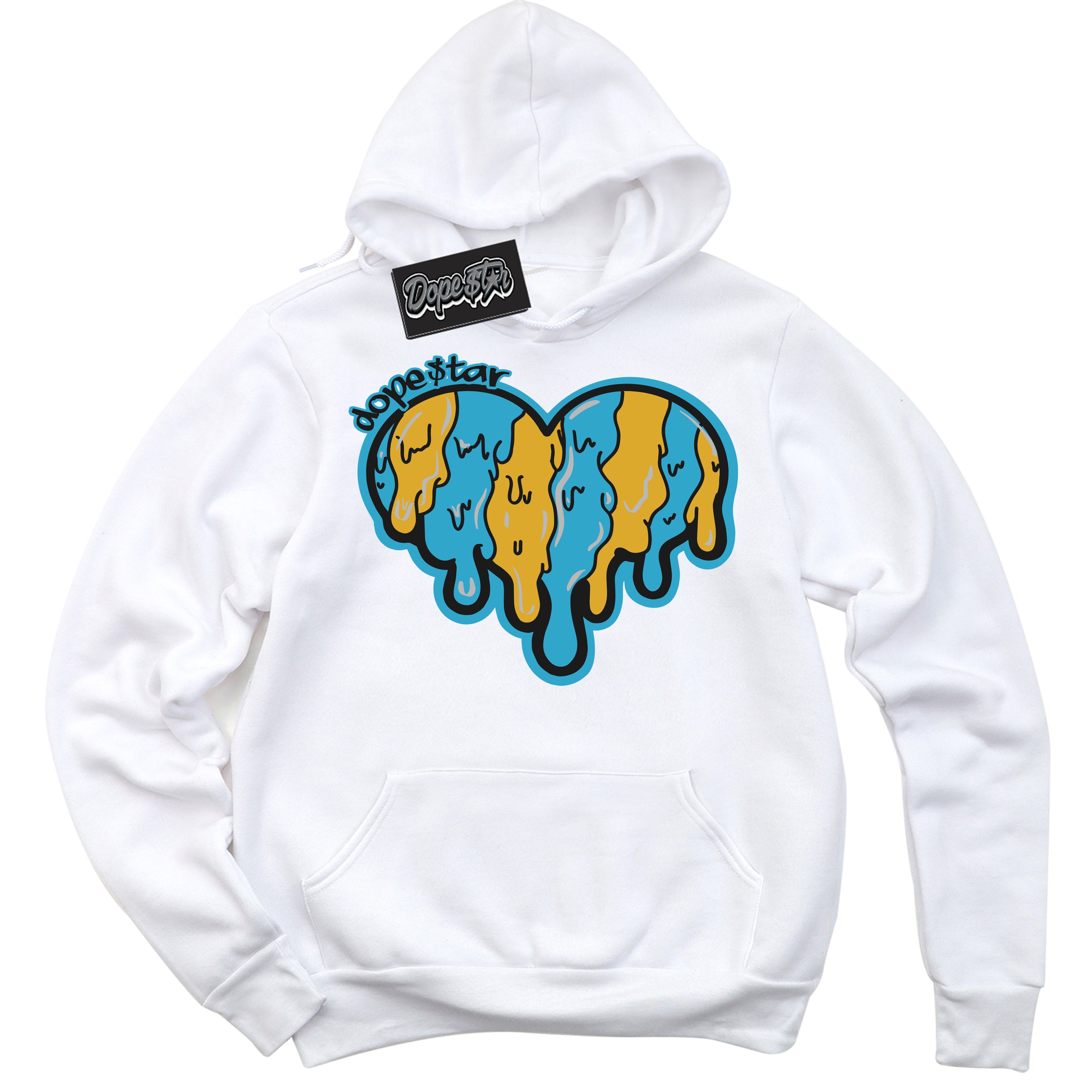 Cool White Hoodie with “ Melting Heart ” design that Perfectly Matches Aqua 5s Sneakers.